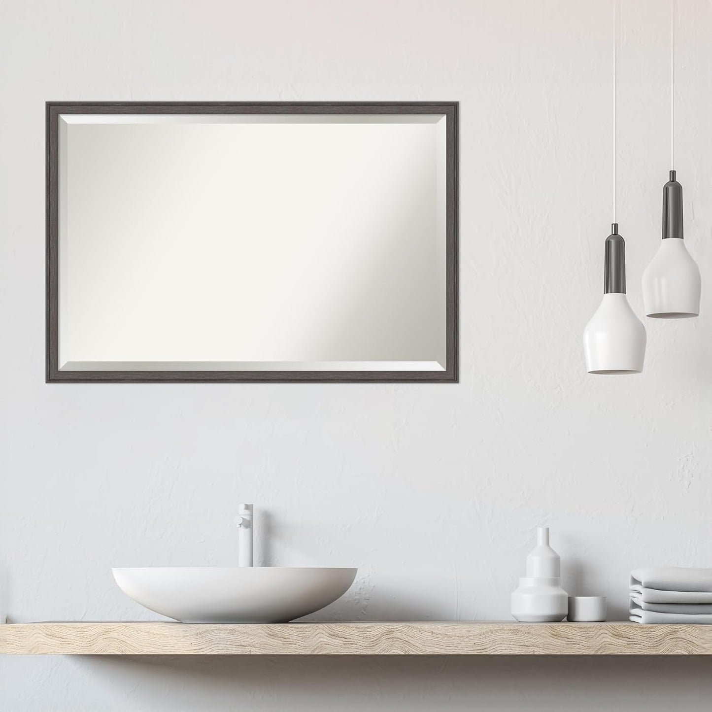 Amanti Art Silver Bathroom Mirror for Over Sink, 26x38 Florence Pewter Rectangle Vanity Mirror, Large Casual Frame, Hangs Horizonally and Vertically, Bathroom Wall Decor, Beveled Edge from WI, USA