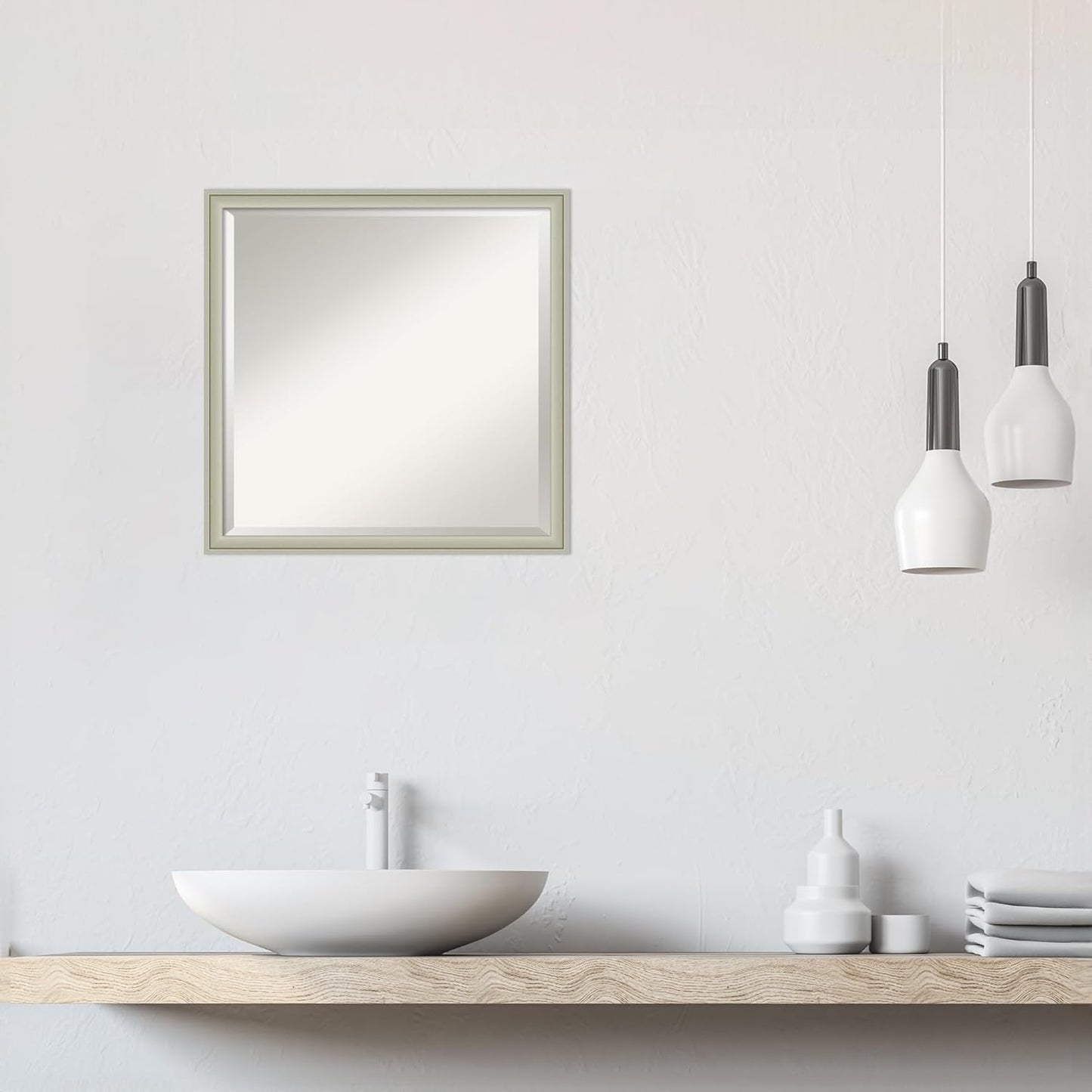 Amanti Art Silver Bathroom Mirror for Over Sink, 22x22 Florence Silver Square Vanity Mirror, Medium Casual Frame, Hangs Horizonally and Vertically, Bathroom Wall Decor, Beveled Edge from WI, USA