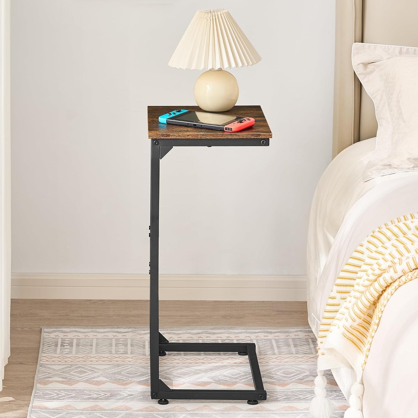 C Shape End Table,Large Surface Couch Table,C Table Sofa Side End Table,Side Table for Couch Slide Under,for Living Room,Bedroom,Home Office, Rustic Design,11.8"D x 15.7"W x 26.4"H(2 Set)