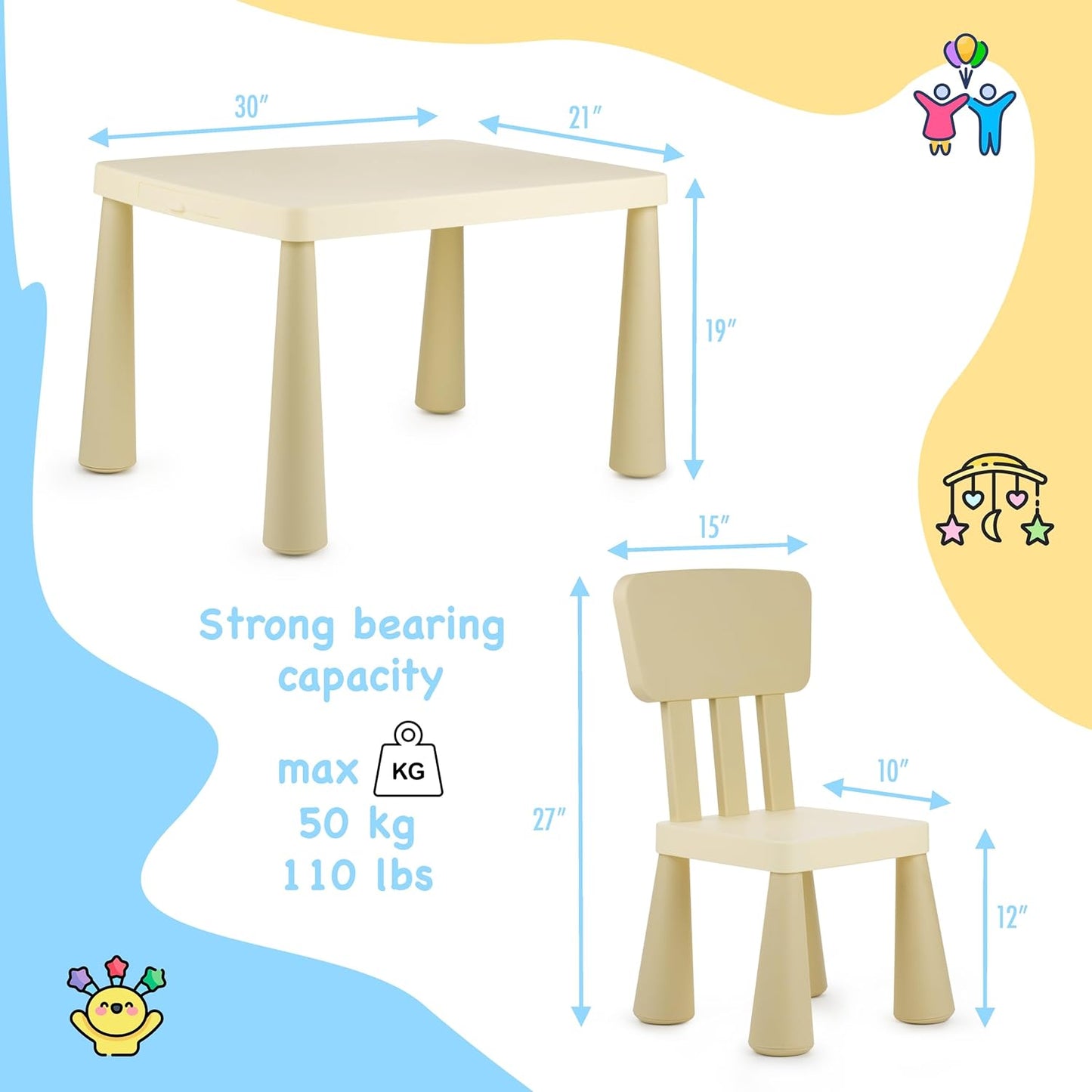 Kids Table and Chairs Set with Storage Drawer, Height-Adjustable Children's Desk for Toddlers, Sturdy Easy-Clean Surface, Safe Rounded Corners, Perfect for Playroom, Study, Arts & Crafts