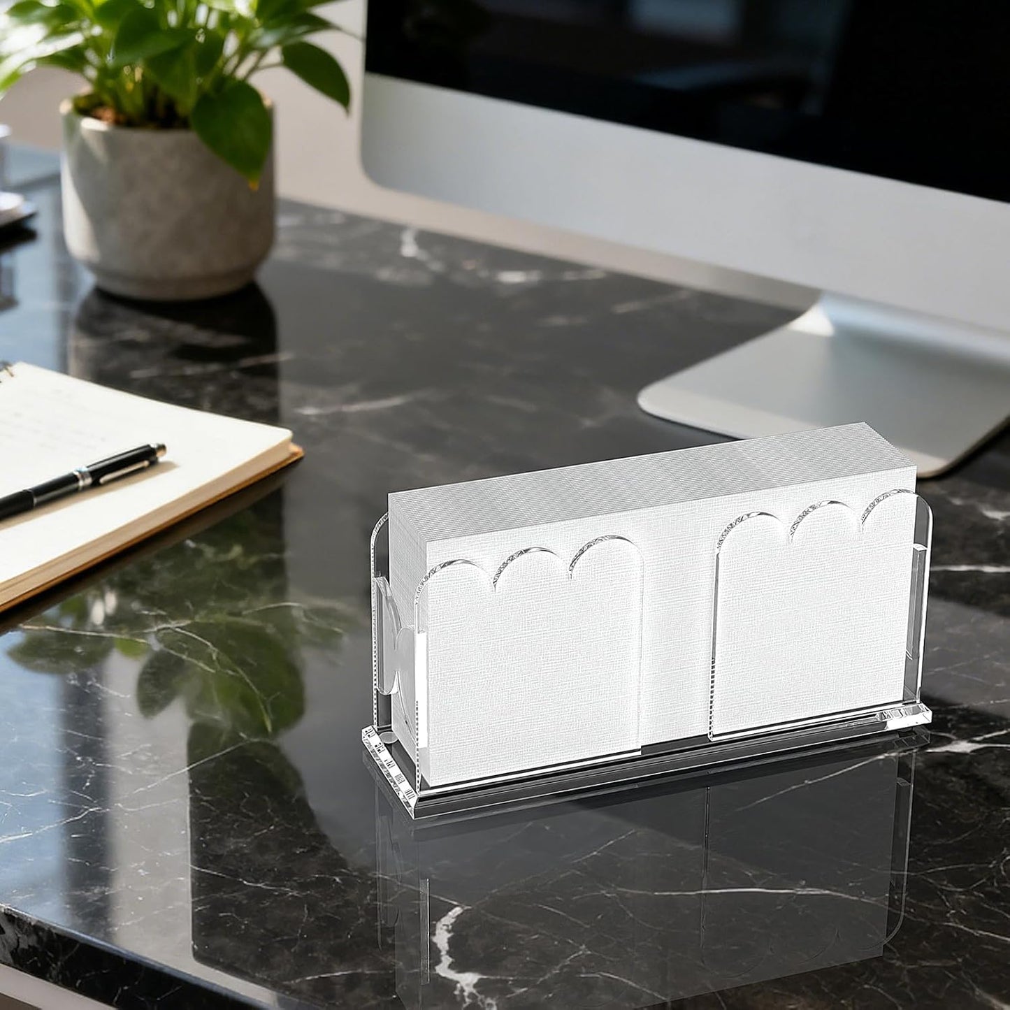 LUGUNU Acrylic Napkin Holder-Clear Scalloped Napkin Dispenser for Bathroom, Kitchen, Dining Room–Stylish Guest Hand Towel & Disposable Paper Holder for Weddings, Hotels, and Home Decor