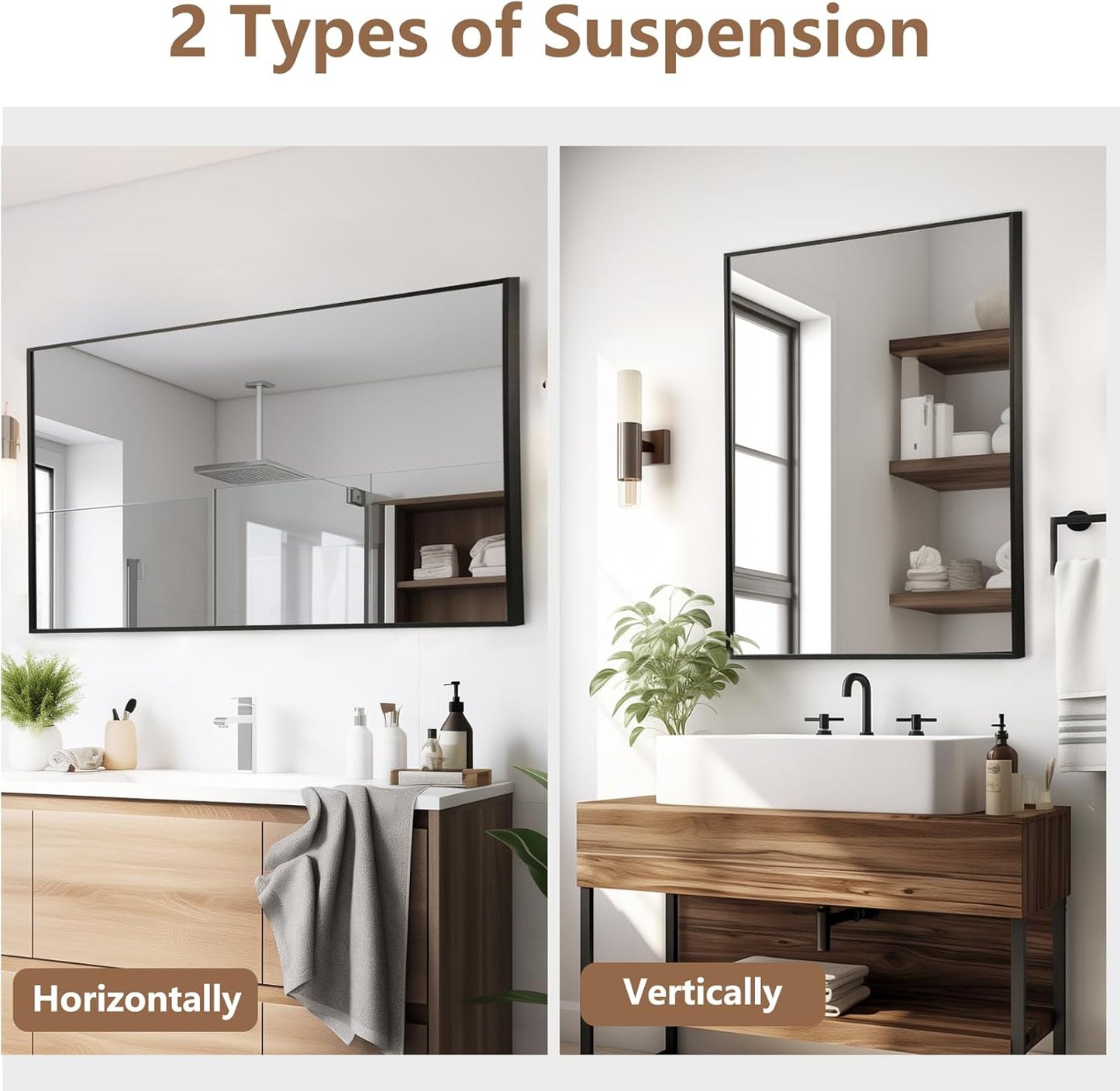 Black Bathroom Mirror, 24"x36" Rectangle Mirror, Matte Black Mirror, Metal Frame Square Corner Vanity Mirror, Wall Mounted Mirror for Modern, Living Room, Bedroom, Horizontal Or Vertical