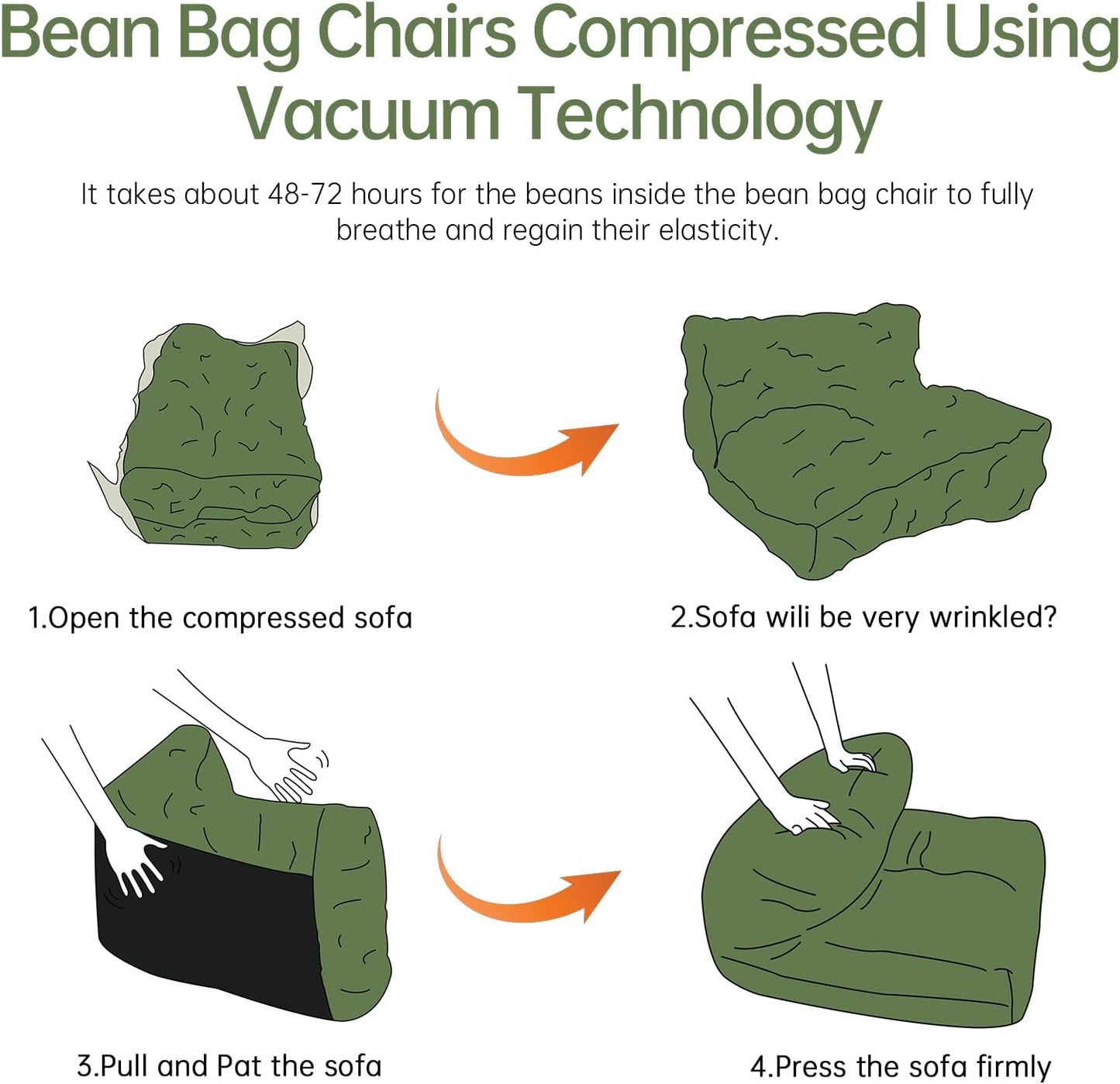 Bean Bag Chair Lazy Bean Bag Sofa, Floor Beanbag Chairs with Stuffed High-Density Foam, Memory Foam Bean Bag Sofa for Living Room, Bedroom and Office