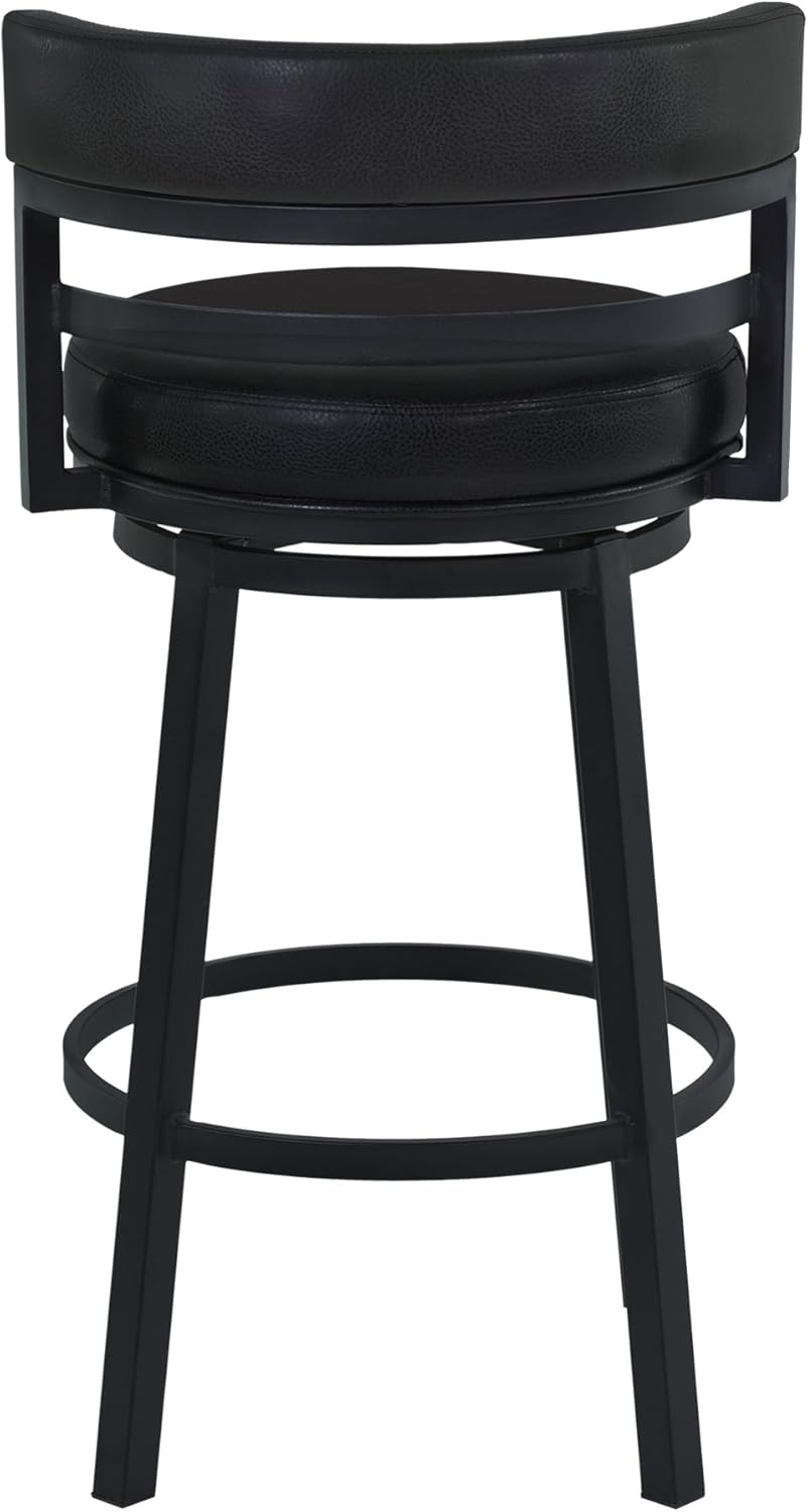 Armen Living Madrid 26" Seat Height Swivel Modern Ford Black Faux Leather and Black Finish Bar Stool for Kitchen Island Counter