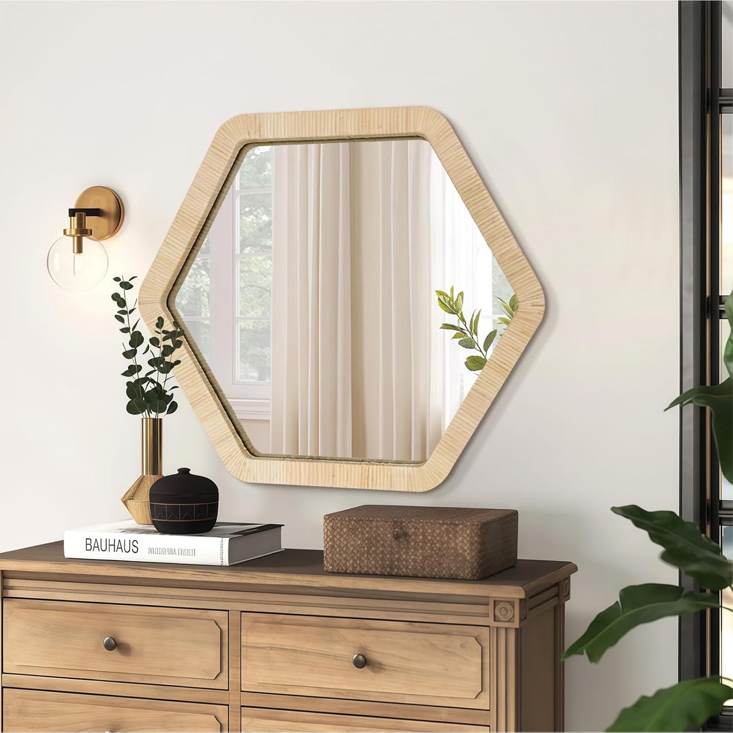 ULIKE Rattan Mirror for Wall, Bathroom 30 Inch Rustic Farmhouse Wall Decor with Handmade Wicker Frame, Boho Woven Mirror for Nursery Bathroom Living Room Entryway