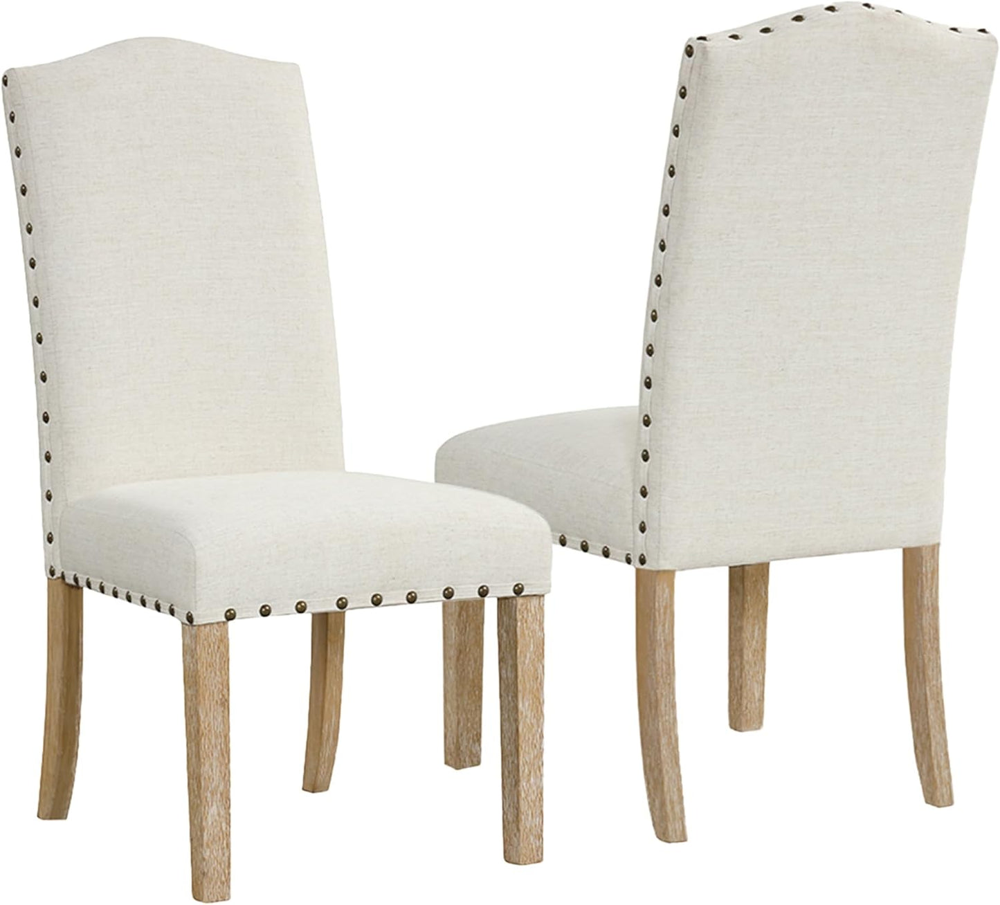 HomePop Home Decor | Classic Upholstered Parsons Dining Chairs | Curver Top Dining Chairs with Nailhead Trim, Vanilla Cream Textured Woven (Set of 2)
