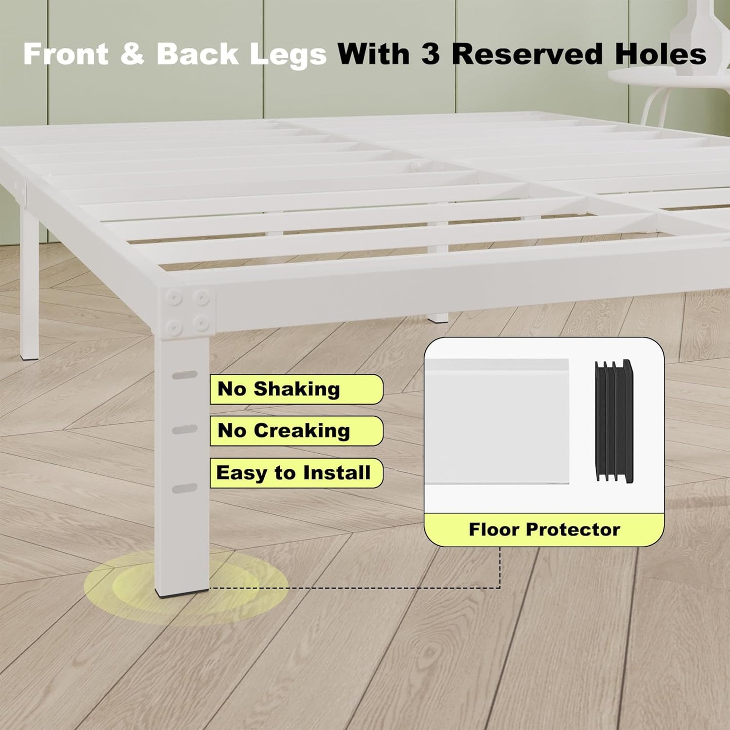 12 Inch Bed Frame Queen Size, Heavy Duty Steel Queen Bed Frame No Box Spring Needed, Mattress Foundation, Easy Assembly, Noise-Free,White