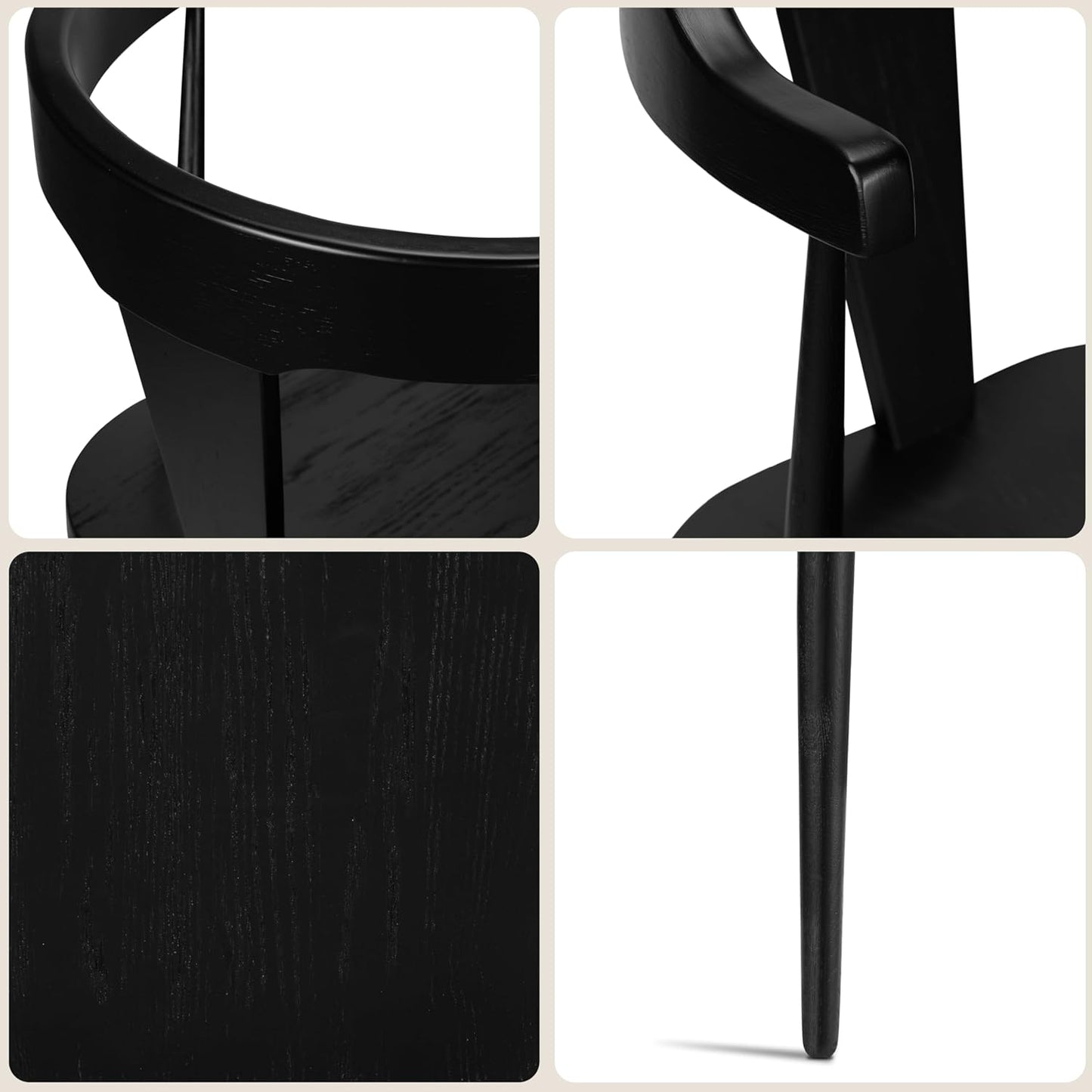 POLY & BARK Mid Century Modern Enzo Black Dining Chair – Solid Oak Wood Splat Back Chair, 18" Seat Height, 32" Tall – Stylish MCM Kitchen & Dining Room Chair - Set of 3