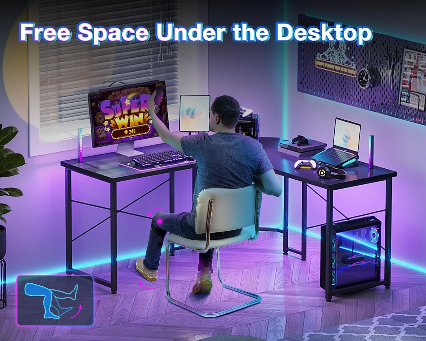 Casaottima 47 inch L Shaped Gaming Desk, Corner Desk Gaming Table for Home Office, Computer Desk Sturdy Writing Workstation for Small Space, Easy to Assemble, Black