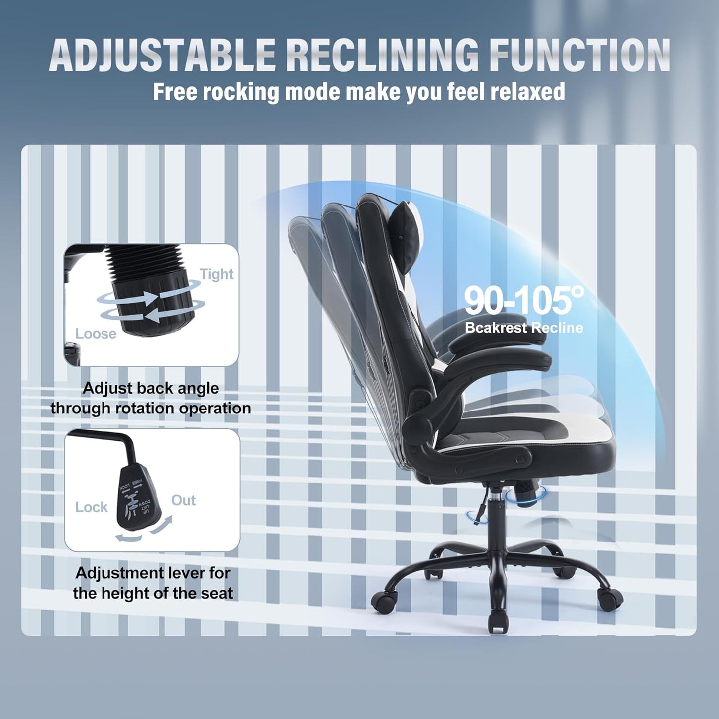 OLIXIS Computer Gaming Desk Chair - Ergonomic Video Game with Comfy Lumbar Support and headrest, PU Leather with Flip-up Arms, Adjustable Height and Swivel Wheels, for Adults, Black