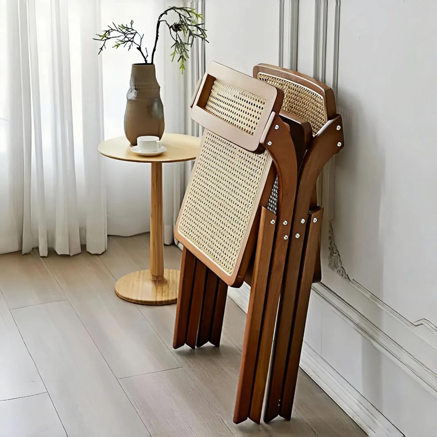 Simple Rattan Dining Chair Set of 2, Foldable Lounge Chair, Suitable for Living Room, Dining Room, Bedroom Desk Office Chair (Walnut Color Set of 2)