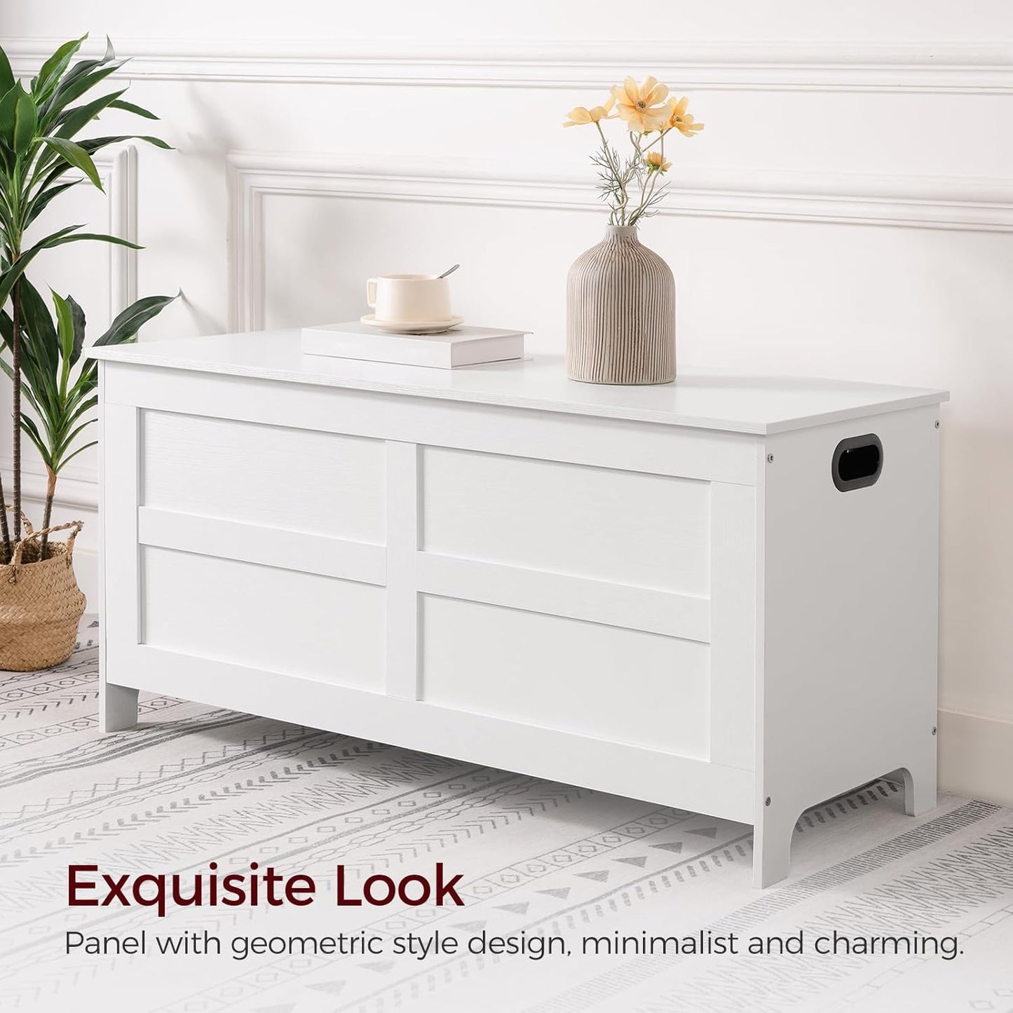 Storage Chest, 39.4” Large Toy Chest, Entryway Storage Trunk, Storage Bench with Safety Hinge, Entrance Bench for Living Room, Entrance, Bedroom, White SCWT48301