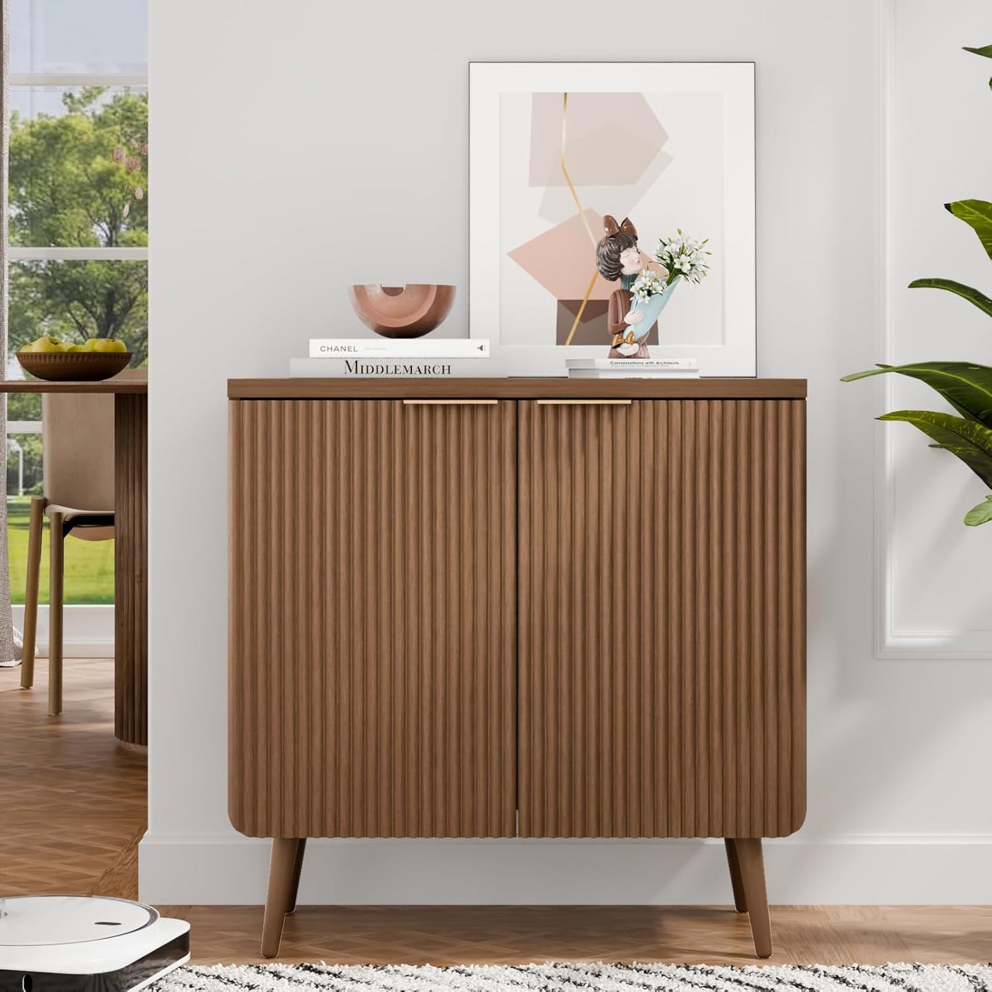 29.5" Sideboard Cabinet with 2 Doors, Modern Buffet Cabinet with Adjustable Shelf, Dining Room Sideboard, Fluted Buffet Sideboard for Living Room, Hallway, Entryway, Walnut