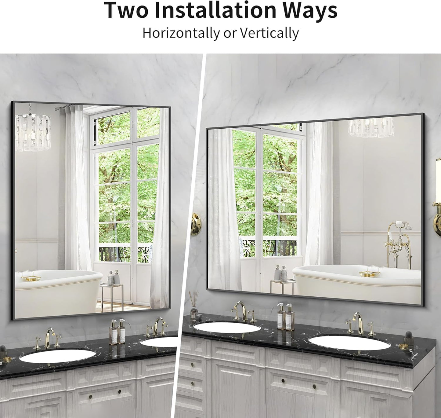 KOCUUY Black Bathroom Mirror, 55x36 Large Wall Mirror with Aluminum Frame, Black Rectangle Mirror Modern Home Decor for Bathroom, Living Room, Farmhouse, Entryway, Hang Horizontal/Vertical