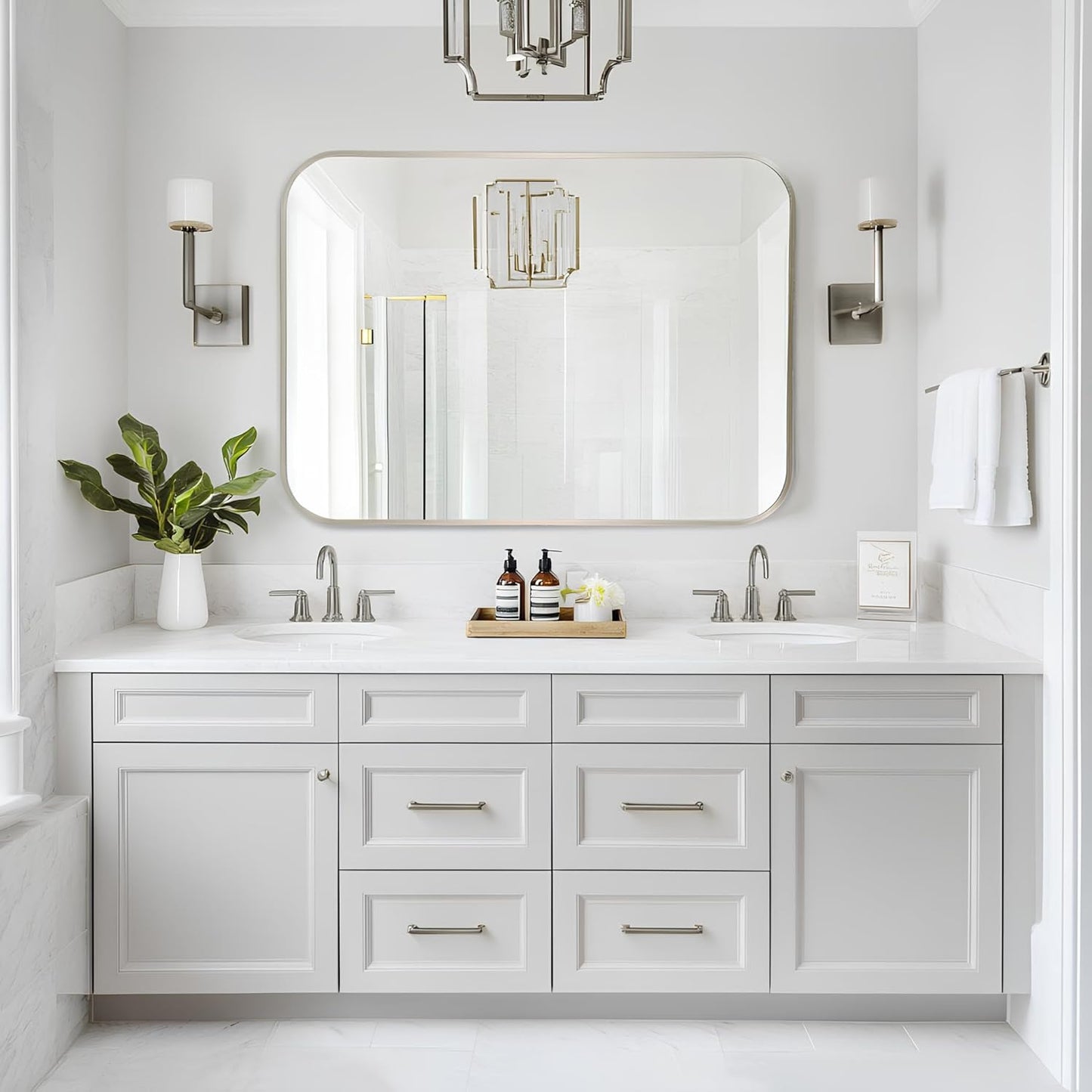 MZON 22x30Inch Brushed Nickel Bathroom Mirror, Rectangle Wall Mounted Mirror for Bathroom or Entryway, Anti-Rust Frame & Tempered Glass, Hangs Horizontally/Vertically - Farmhouse or Bathroom Decor