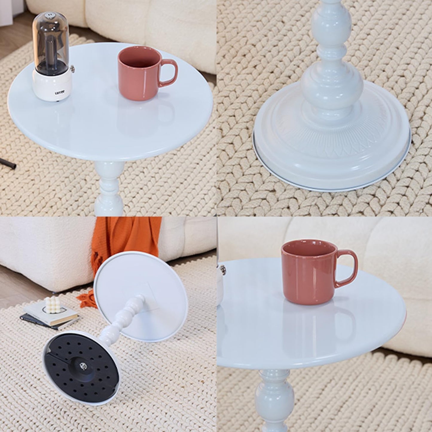 Chic Vintage Round Side Table with Elegant Roman Columns - Sturdy Metal Construction, Perfect for Coffee, End, Tea, or Leisure Use in Living Room or Bedroom Decor (Black and White 1 Pack)