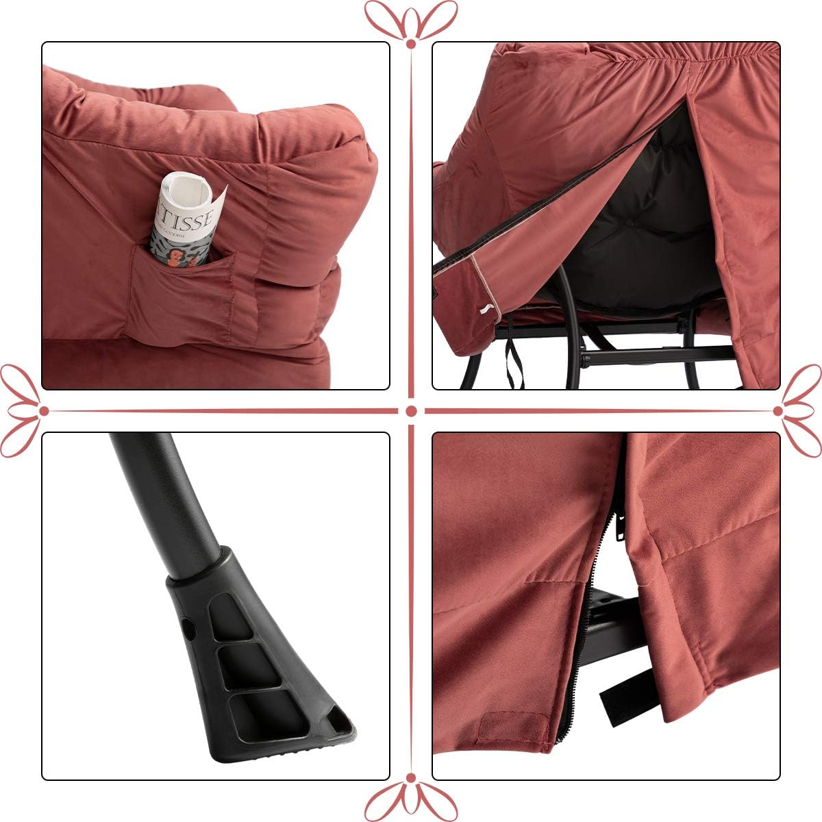 HollyHOME Modern Fabric Large Lazy Chair, Accent Oversized Comfy Reading Chair, Thick Padded Cozy Lounge Chair with Armrest, Steel Frame Leisure Sofa Chair for Living Room, Bedroom, Dorm, Dusty Rose