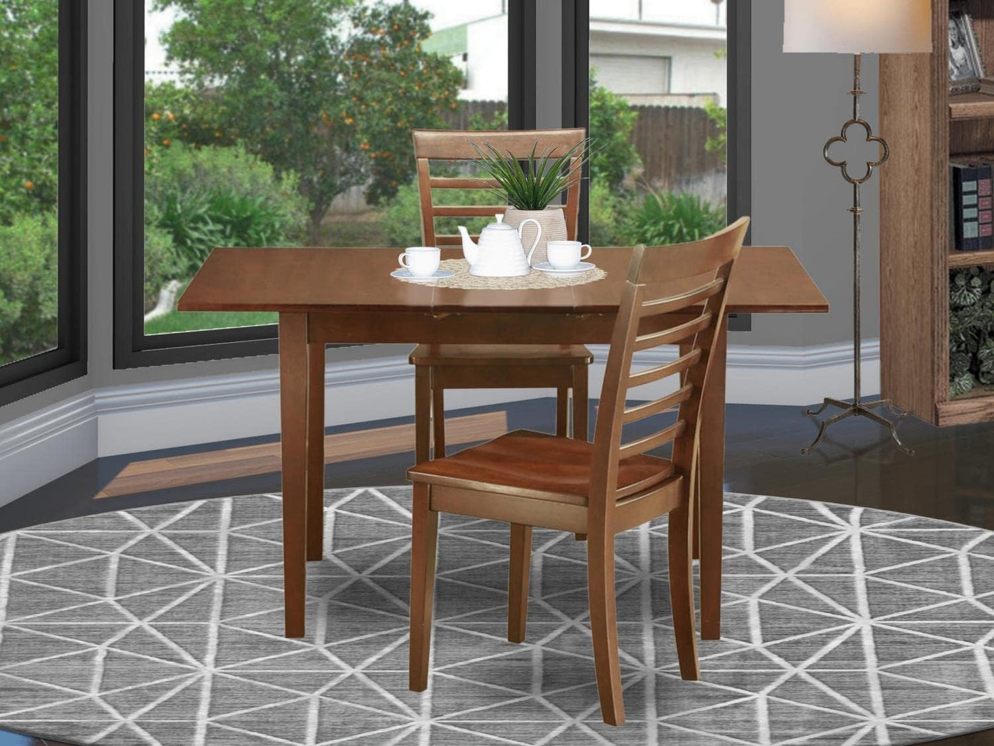 East West Furniture NOML3-MAH-W 3 Piece Dining Set Contains a Rectangle Dining Room Table with Butterfly Leaf and 2 Wood Seat Chairs, 32x54 Inch, Mahogany