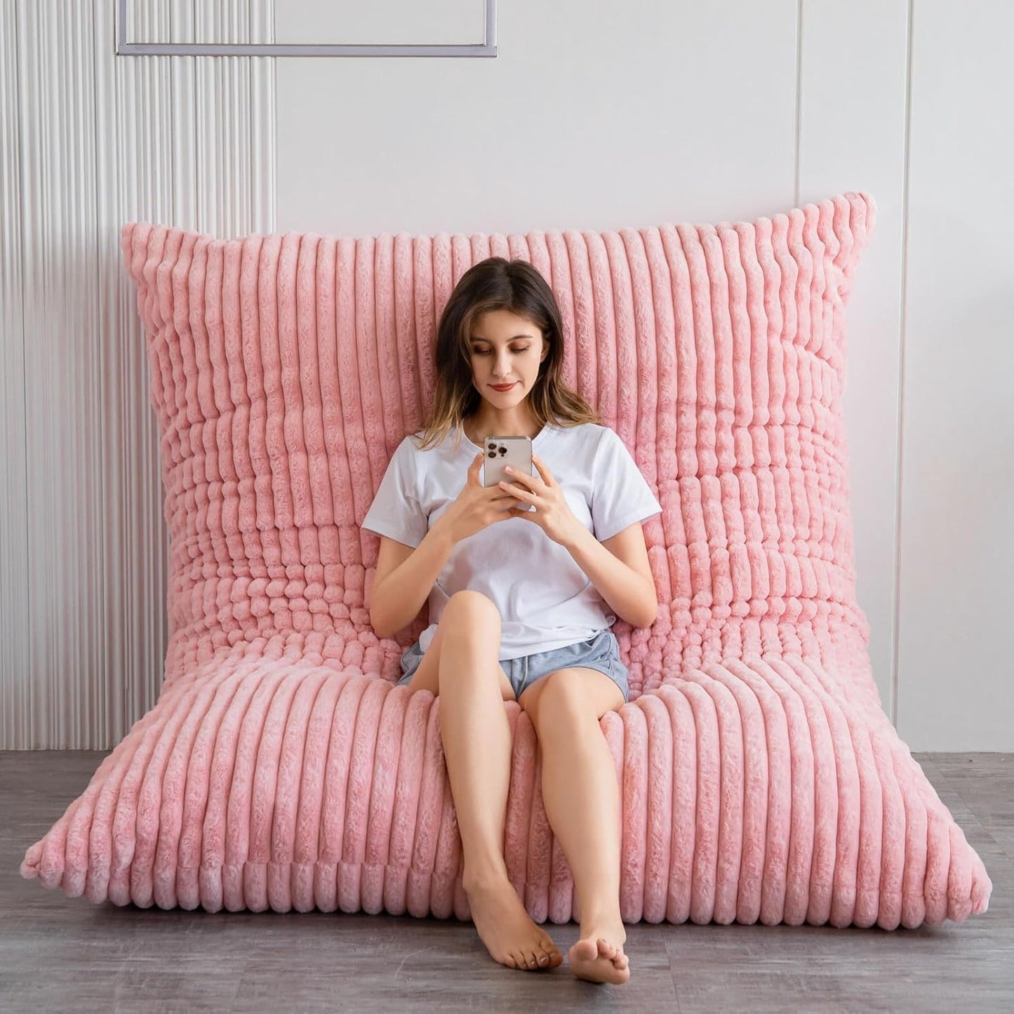 BYBYME 3 in 1 Bean Bag Chairs, Bean Bag Bed for Adults High-Density Foam Filling, Convertible Sofa Bed Faux Fur, Giant Bean Bag Chairs for Adults