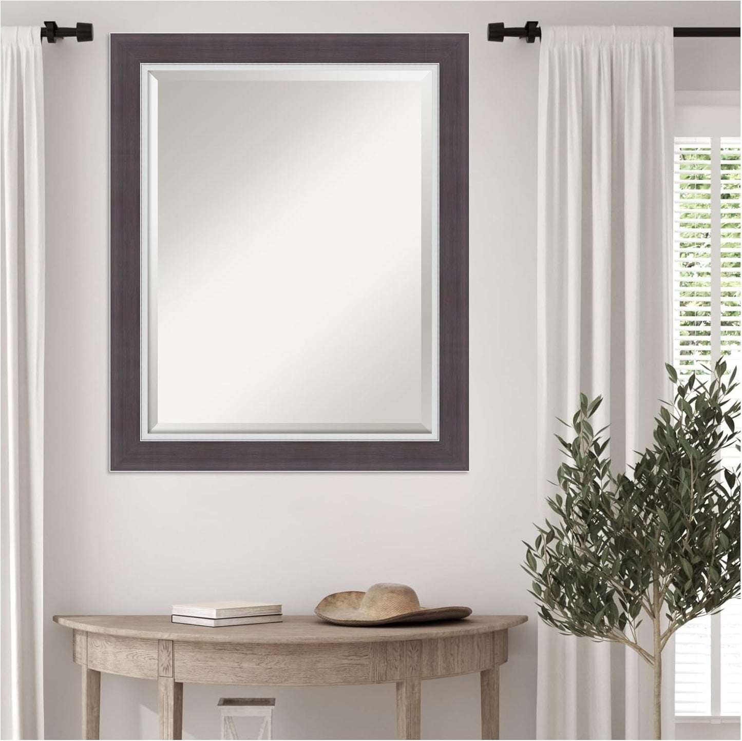 Amanti Art Brown Wall Mirror 28x34 Ellie Brown Silver Rectangle Bathroom Mirror for Wall Decor Living Room, Large Modern Frame, Hangs Horizonally and Vertically, Bathroom Decor, Beveled Edge