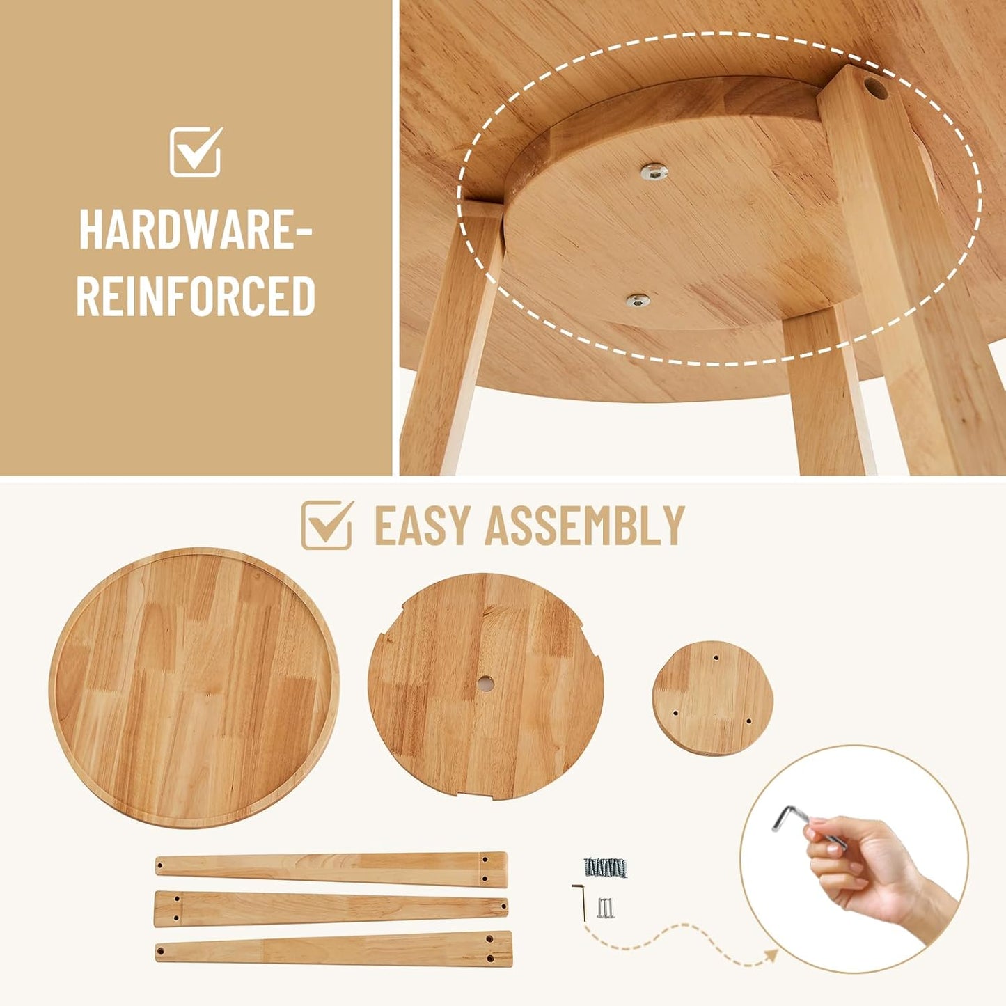 Uniclinens Round End Table, Solid Wood Round Side Coffee Table, Small Bedside Nightstand for Living Room Bedroom, Natural