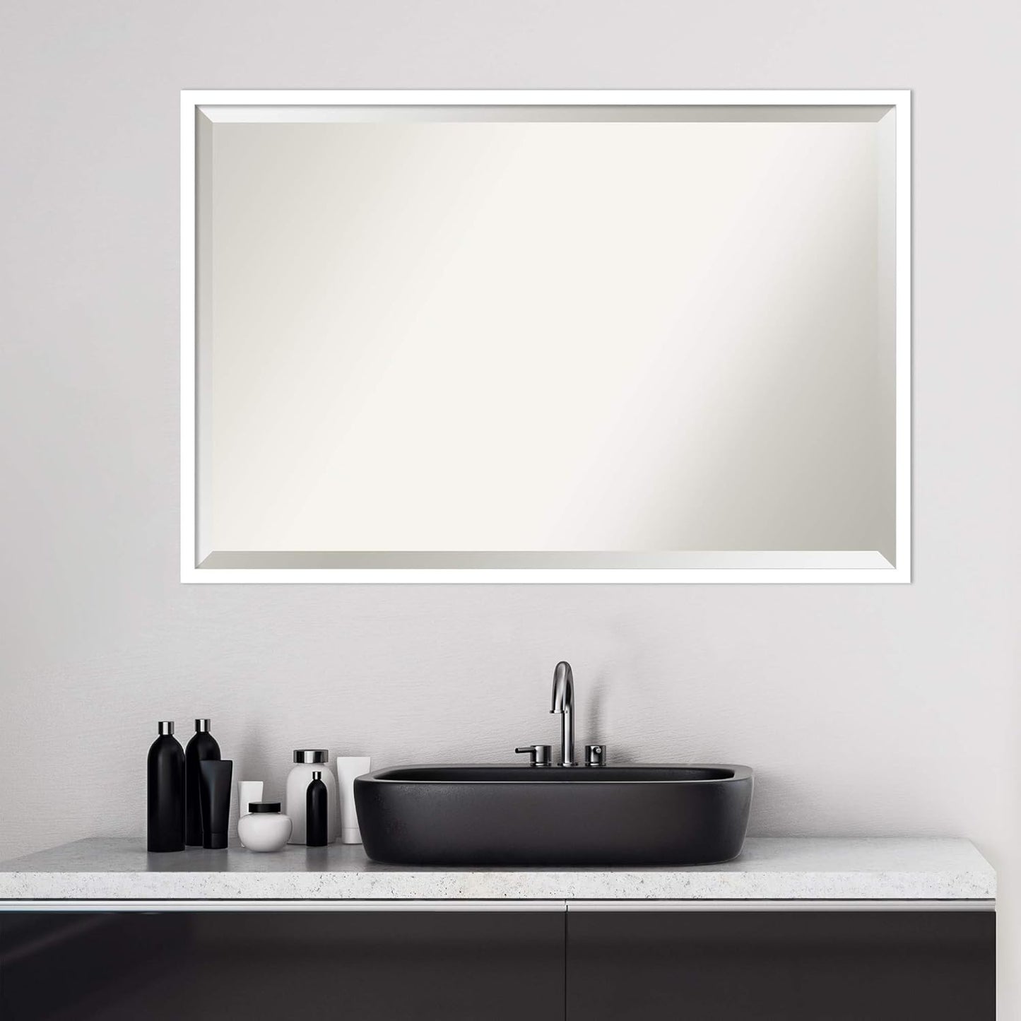 Amanti Art White Bathroom Mirror for Over Sink, 26x38 Svelte White Rectangle Vanity Mirror, Large Modern Contemporary Wood Frame, Hangs Horizonally and Vertically, Bathroom Wall Decor, Beveled Edge