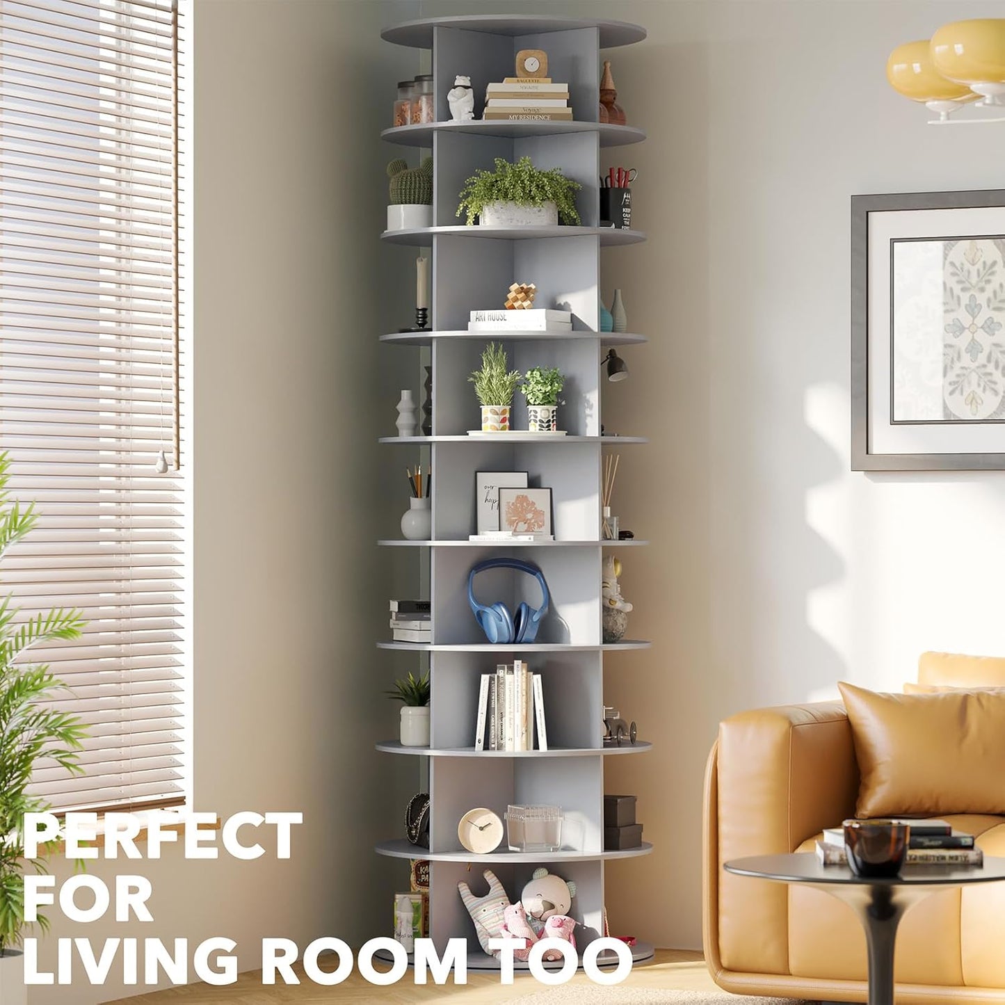 SpaceAid 9 Tier Rotating Shoe Rack Tower, Spinning Shoe Display Lazy Susan, Revolving 360 Shoe Rack Storage Round Carousel, Vertical Handbag Rotate Shoes Closet Organization (9-Tier Gray)