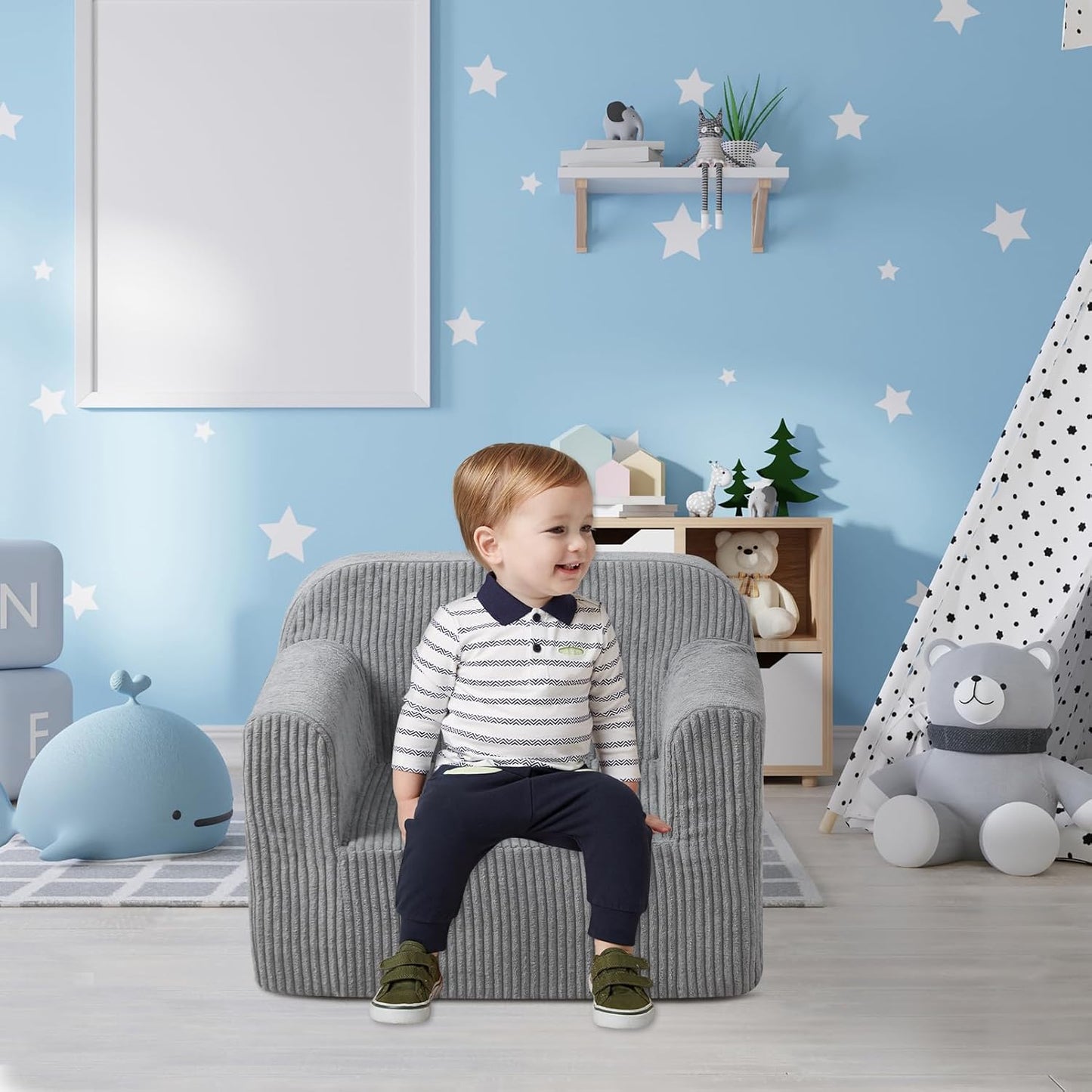 Getifun Foam Kids Sofa Chair, Comfy Toddler Couch,Soft Toddler Armchair for Boys and Girls (Gray)