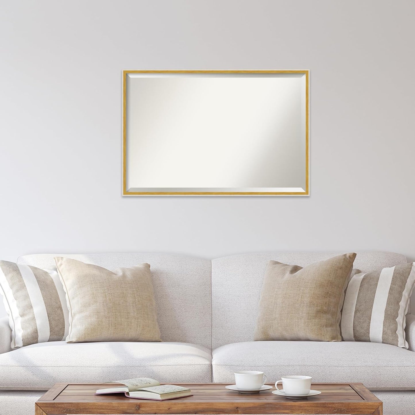 Amanti Art White Bathroom Mirror for Over Sink, 25x37 Paige White Gold Rectangle Vanity Mirror, Large Modern Contemporary Wood Frame, Hangs Horizonally and Vertically, Bathroom Wall Decor, Beveled