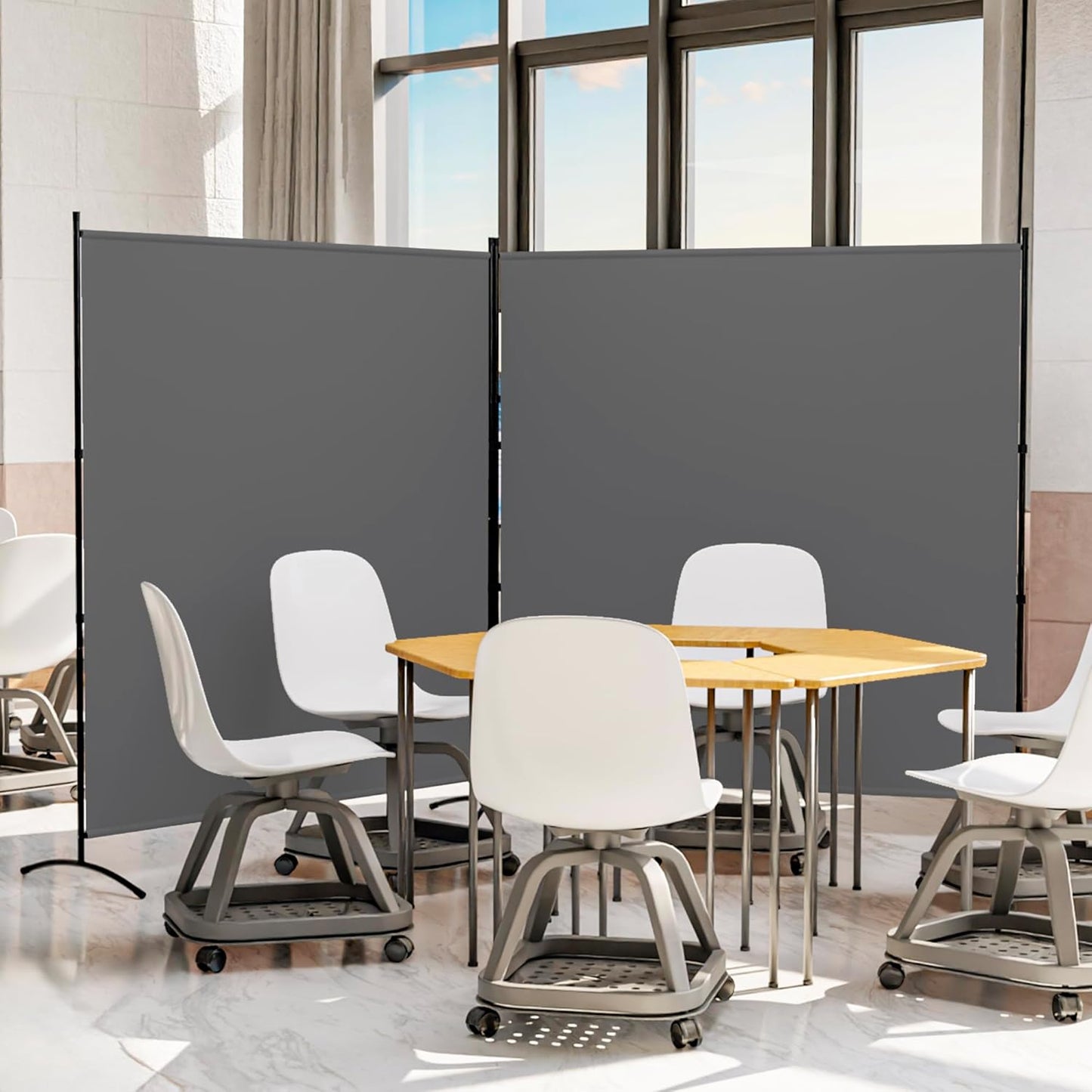 Room Divider 126''W x 71''H Large 2 Panel Privacy Screen for Room Partitions, Portable Room Divider Screen for Room Separtion, Freestanding Fabric Wall Divider for Office, School, Room Separator, Grey