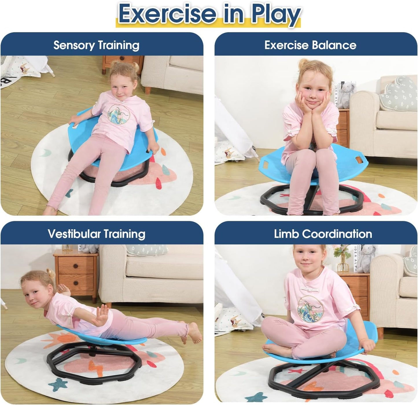 Sensory Spinning Chair for Autistic Kids,Upgraded Swivel Chair for Kids with Handles, Improves Focus and Balance, Ideal for Indoor and Outdoor Play Equipment (Safety Belt Included)