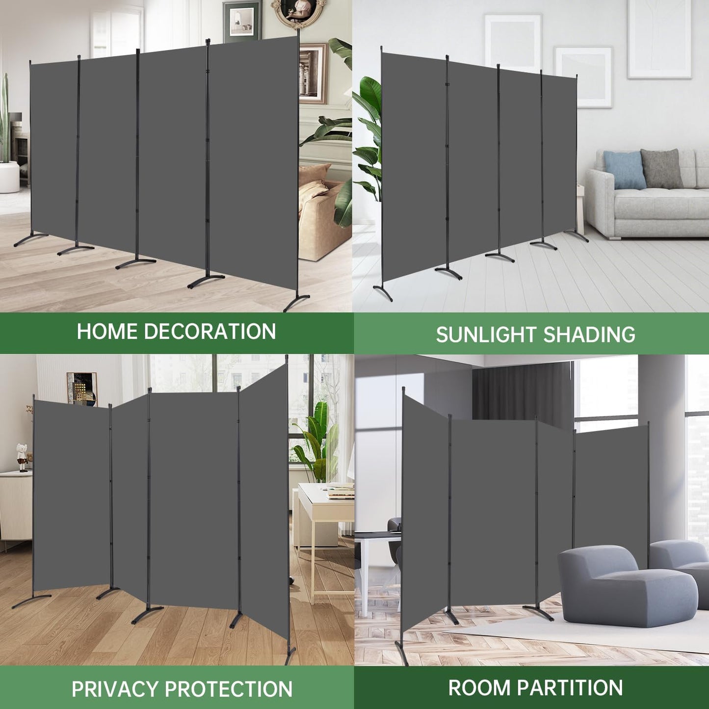 YASRKML Room Divider Folding Privacy Screens, Portable Room Divider Panel 4 Panel Partition Room Dividers Screen, Freestanding Room Partitions and Dividers Fabric Dividers for Room Separation, Grey