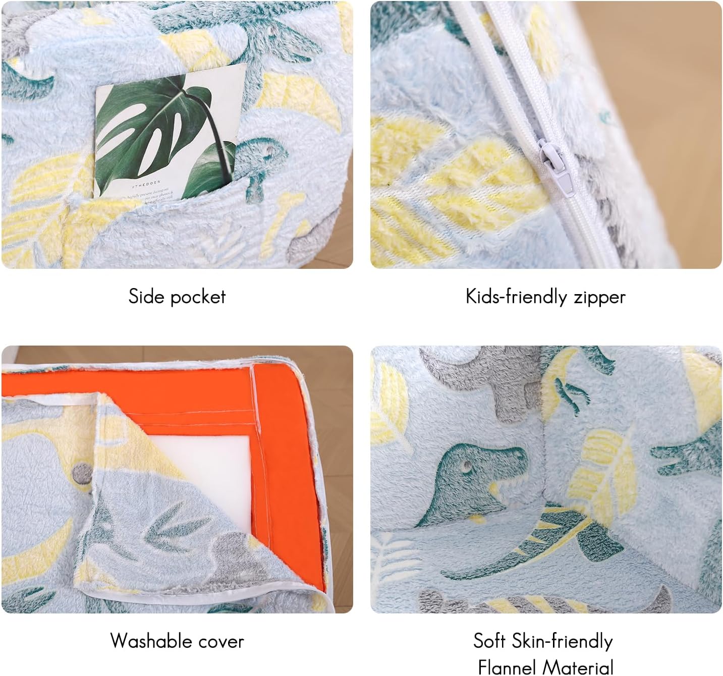 Foldable Kids Sofa Extra Wide for 2 Seats,Soft Kids Fold Out Couch Glow in The Dark,Convertible Sofa to Lounger Toddler Sofa Chair(Dinosaur)