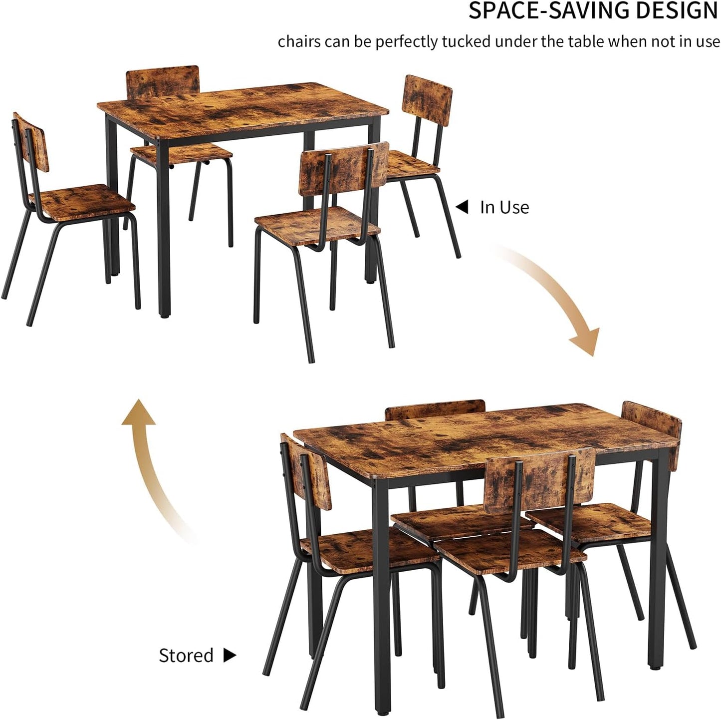 5-Piece Dining Table Set with 4 Chairs, 43" Kitchen Table Chairs Set of 4, Rectangular Dining Room Table Set with Metal Frame & MDF Board, Perfect for Small Space, Brown