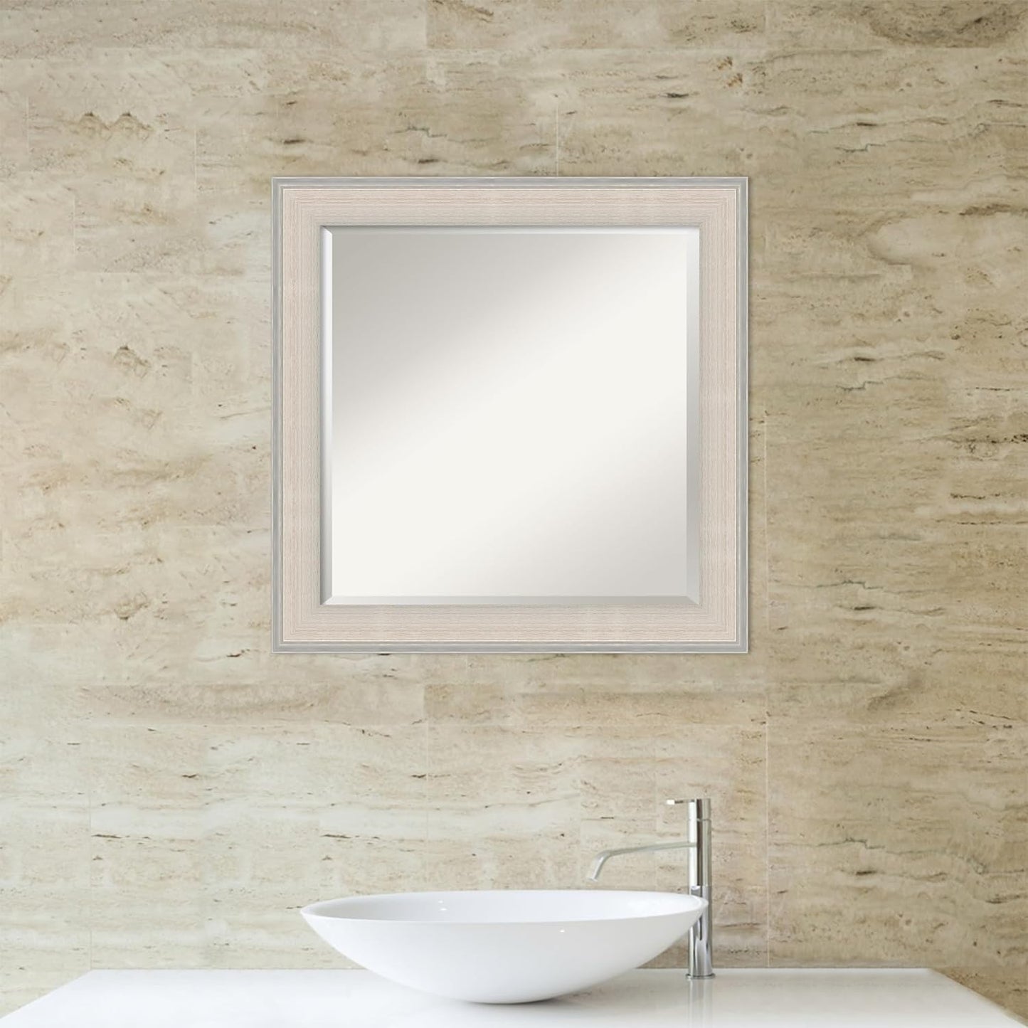 Amanti Art White Bathroom Mirror for Over Sink, 25x25 Cottage White Silver Square Vanity Mirror, Medium Coastal Wood Frame, Hangs Horizonally and Vertically, Bathroom Wall Decor, Beveled Edge from WI
