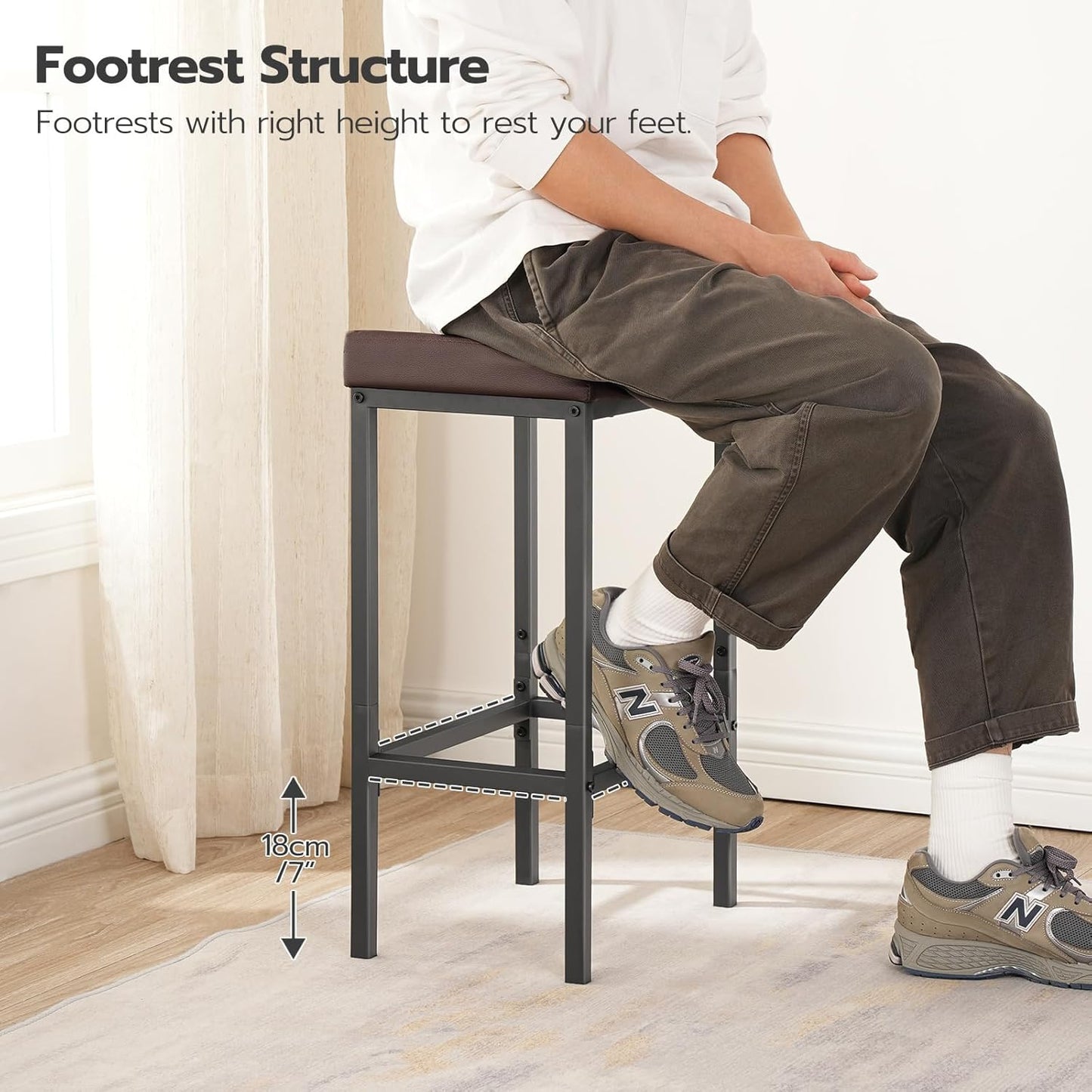 HOOBRO Bar Chairs, Set of 2 Counter Height Saddle Stools with Curved Surface, 24.8 Inches, 2.4" Thick Upholstery, for Kitchen and Dining Room, Brown and Black BC10BY01