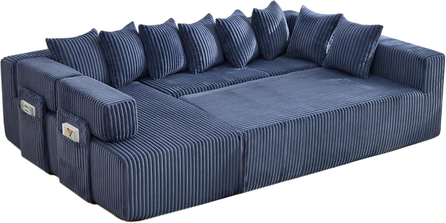 Eafurn DIY Combination Compression Modular Sectional Sofa with Double Chaise Lounge, 146" Oversized U Shaped Boneless Couch with Deep Seat Convertible Sleeper Sofabed w/Throw Pillows