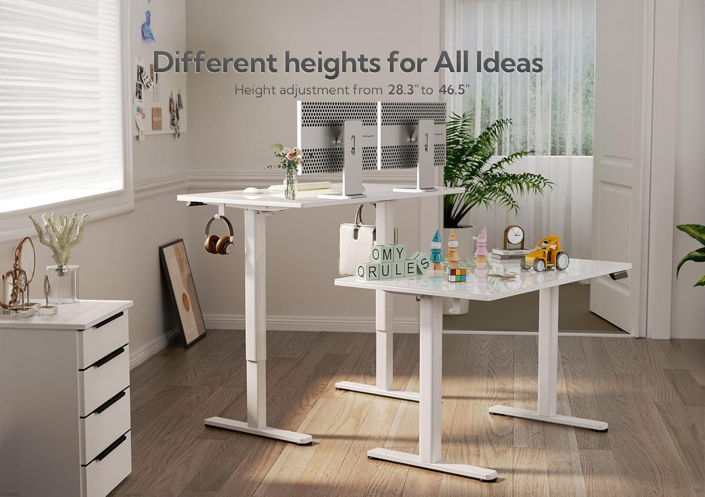 Claiks Glass Standing Desk, 40x24 Inch Small White Stand Up Desk Electric Adjustable Height Quick Install Computer Desk for Home Office, Super White