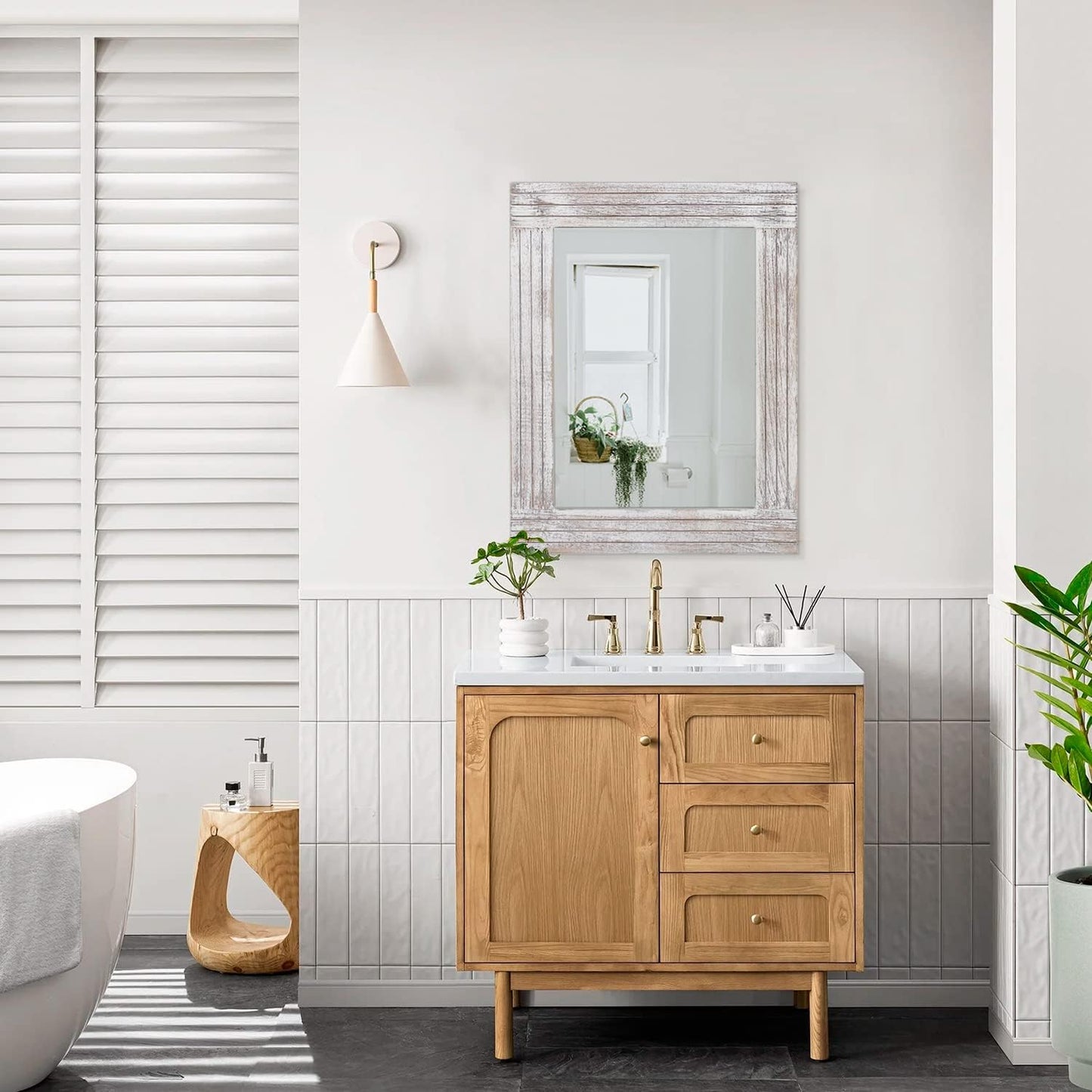 Mirrors for Wall Rustic Wooden Frame Rectangle Mirror Vintage Hanging Mirror for Bedroom Bathroom Living Room Farmhouse Wall Decor White Large 20" x 16 "