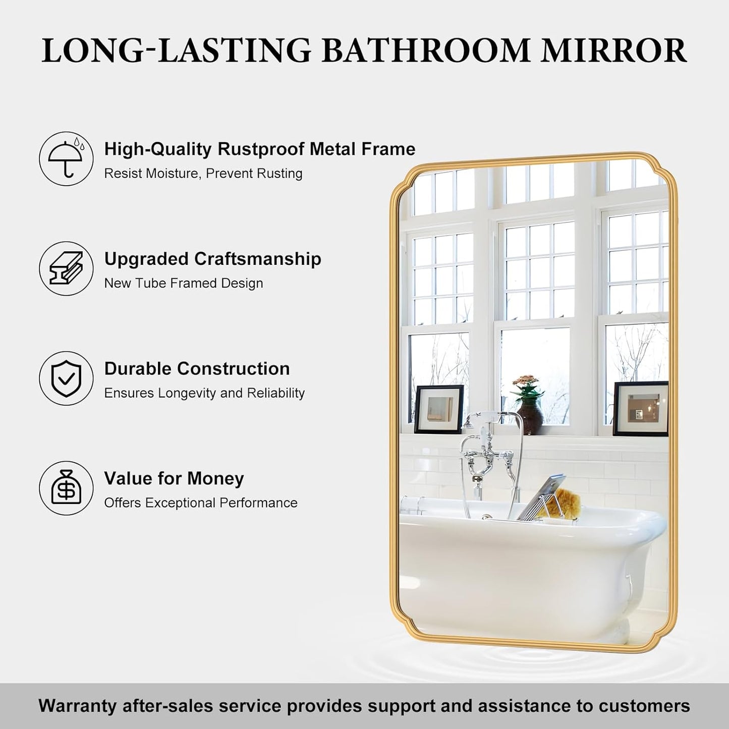 55X36 Inch Gold Metal Framed Bathroom Mirror for Wall, Large Rounded Rectangle Bathroom Vanity Mirror Farmhouse, Anti-Rust, Tempered Glass, Hangs Horizontally or Vertically