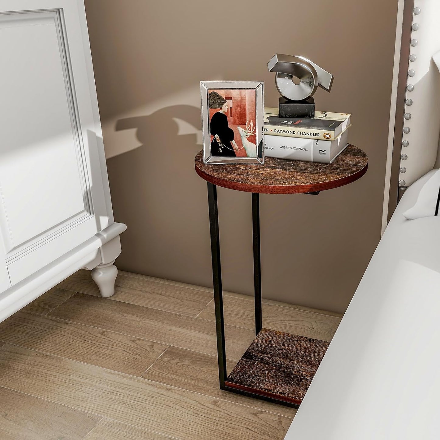 HDANI C Table End Table Set of 2,Round Side Table That Slide Under,C Shaped End Table for Couch,Small Table for Living Room,Bedroom,Rustic Brown