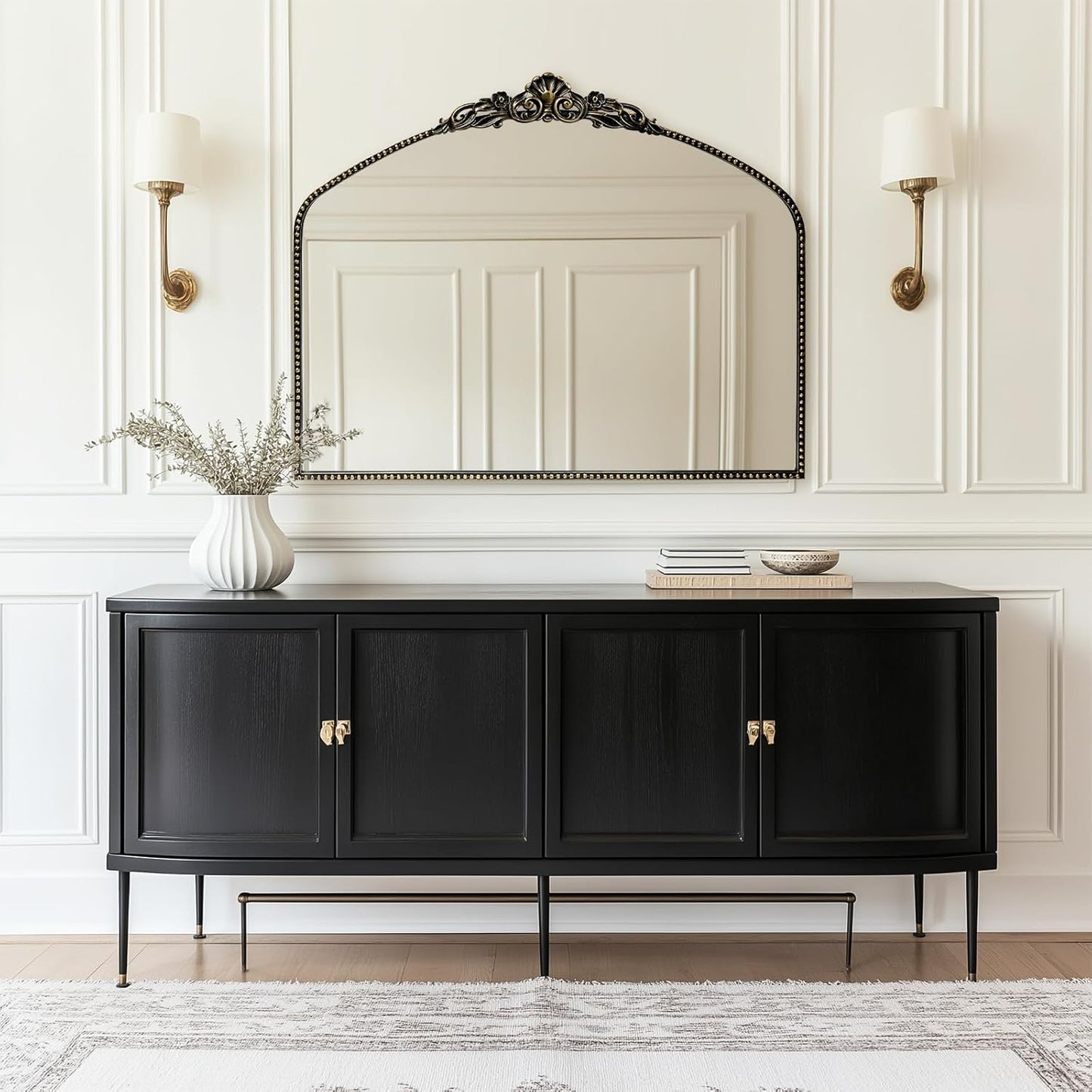 G-LEAF Vintage Baroque Mirror 40"X30",Victorian Antique Farmhouse Mantel Mirror with Black Brush Gold Ornate Metal Frame for Fireplace Entryway Living Room Hallway Bathroom