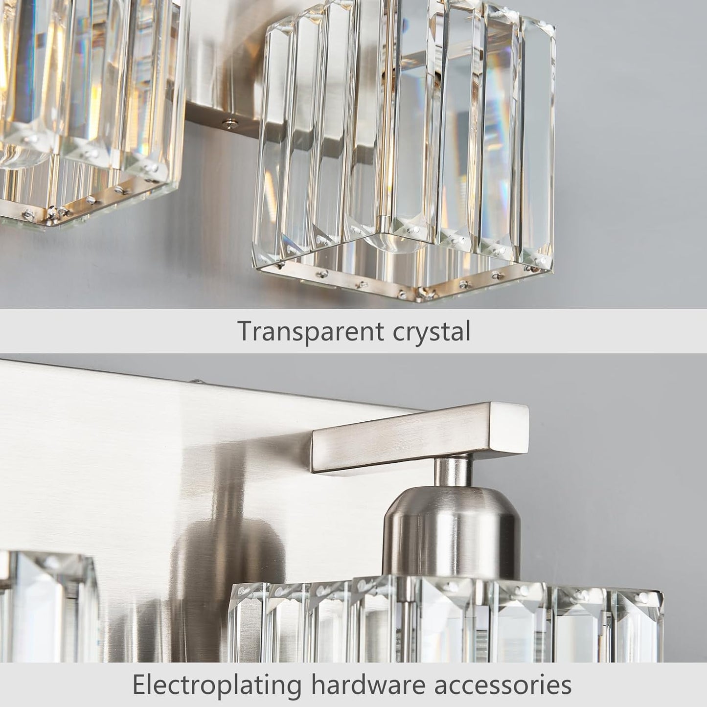 Modern Vanity Light 3-Lights Brushed Nickel Vanity Light Crystal Bathroom Wall Light Bathroom Light Fixtures