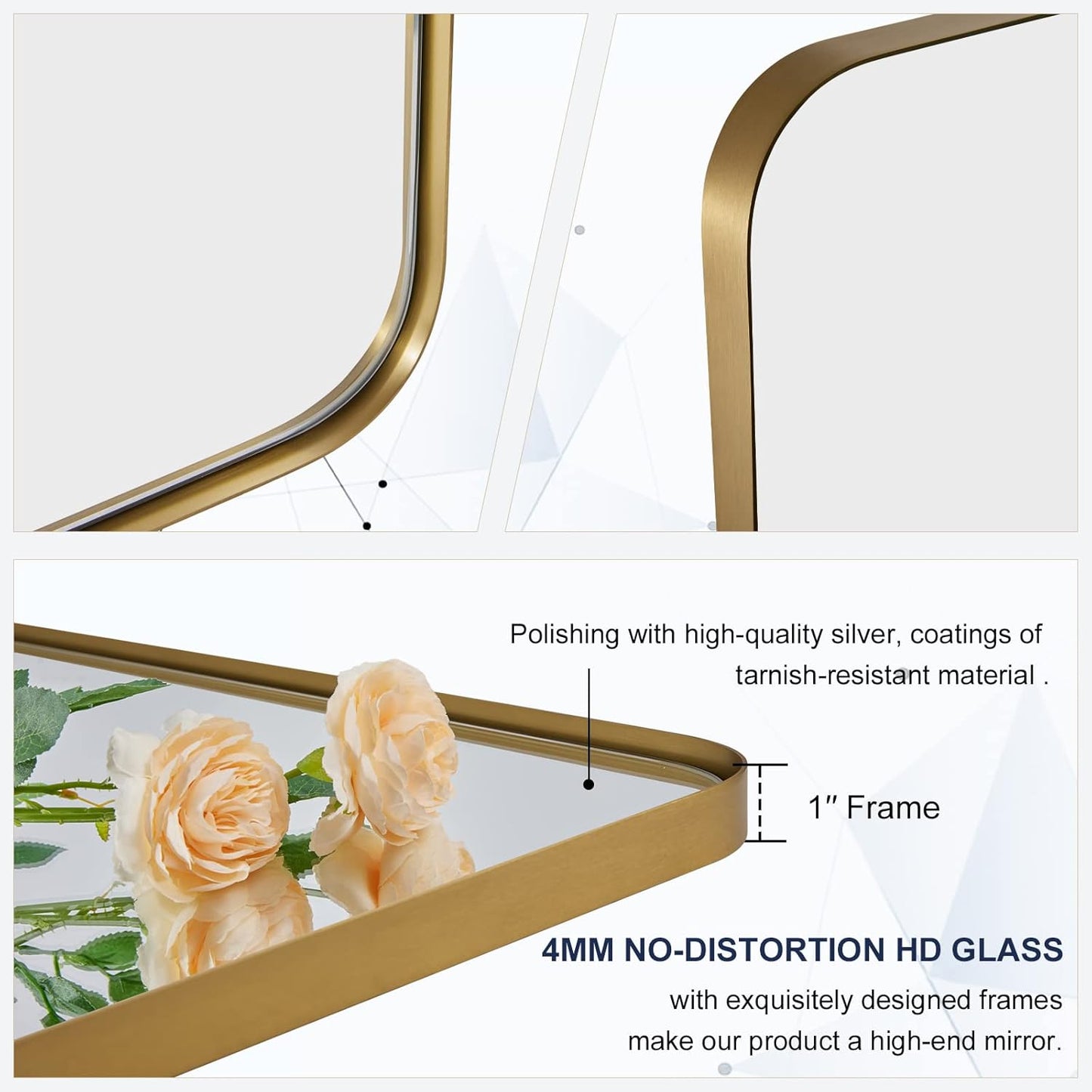 ANDY STAR Gold Bathroom Mirrors for Over Sink, 24x48 InchBrushed Gold Wall Mirror, Square Metal Framed Vanity Mirror -Modern Clean Design with Superior Stainless Steel Frame