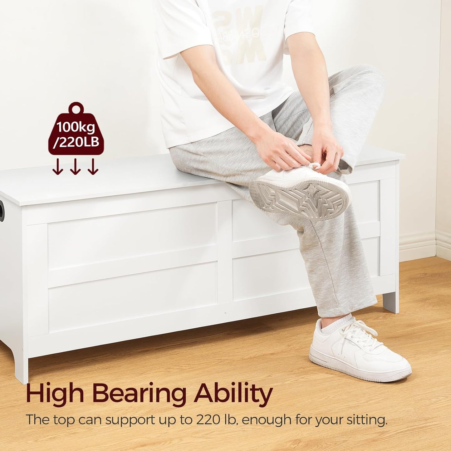 Storage Chest, 47.2” Large Toy Chest, Entryway Storage Trunk, Storage Bench with Safety Hinge, Entrance Bench for Living Room, Entrance, Bedroom, White SCWT48901