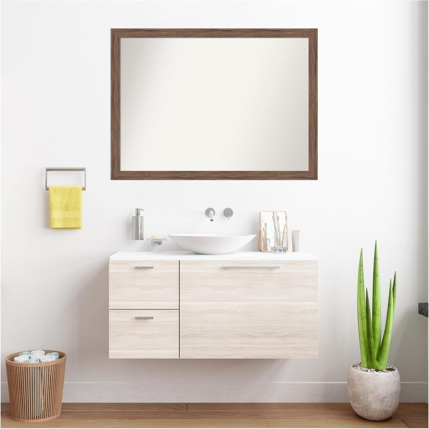 Amanti Art Brown Bathroom Mirror for Over Sink, 30x41 Pia Medium Brown Narrow Rectangle Vanity Mirror, X-Large Casual Frame, Hangs Horizonally and Vertically, Bathroom Wall Decor, Non-Beveled Edge
