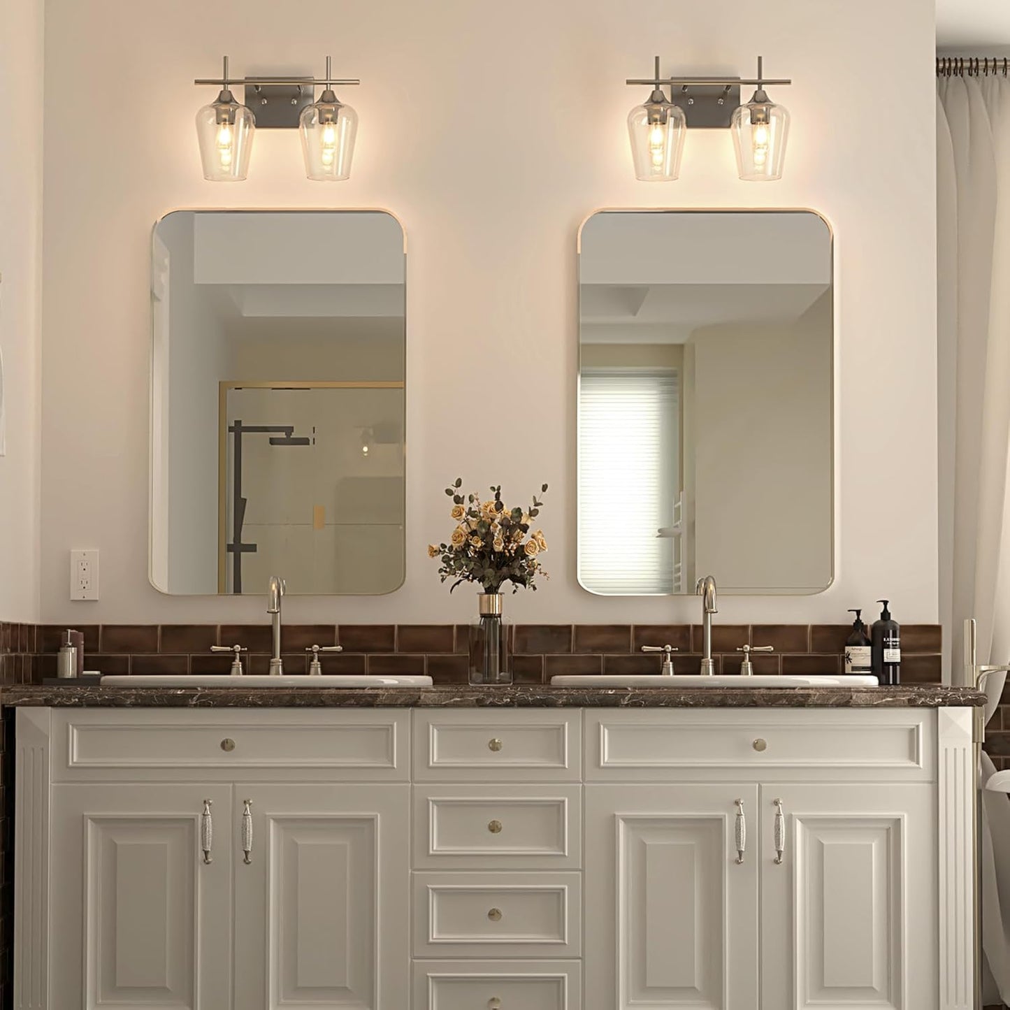 VONLUCE Bathroom Vanity Light, 2 Light Bathroom Light Fixture Over Mirror, Bathroom Wall Lamp with Clear Glass, Modern Brushed Nickel Vanity Lighting fixtures for Bathroom, Bedroom, Hallway