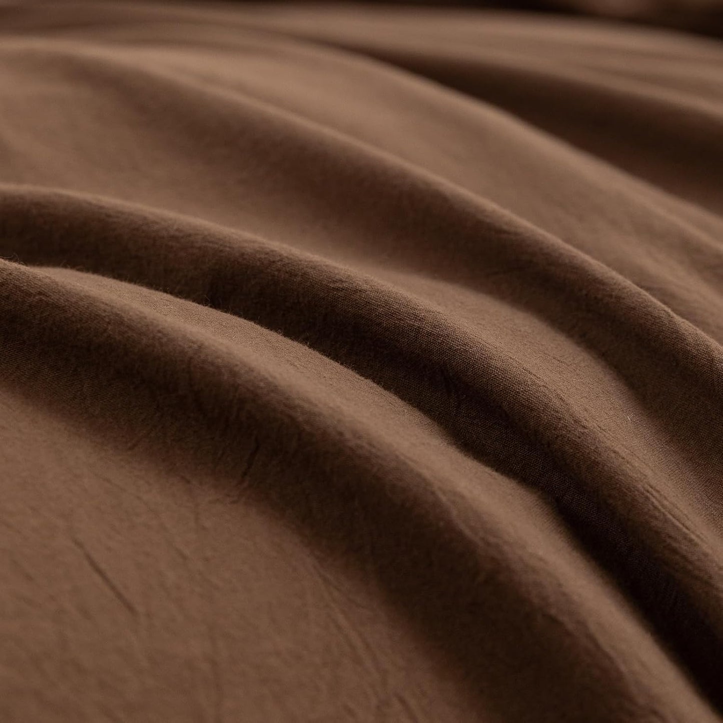 BESTOUCH Duvet Cover Set 100% Washed Cotton Linen Feel Super Soft Comfortable Chic Lightweight 3 PCs Home Bedding Set Solid Cocoa Brown Super King Plus