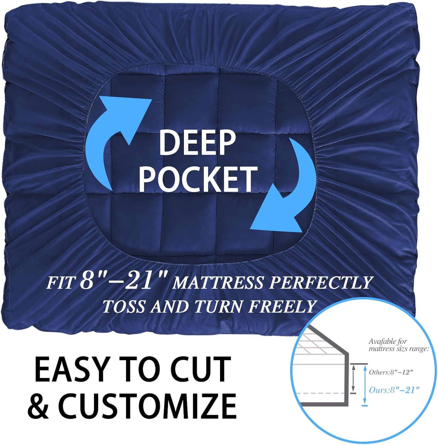 CYMULA Full Size Mattress Topper - Extra Thick Cooling Mattress Pad Cover for Back Pain - Soft Mattress Protector Firm Bed Topper Pillow Top with 8-21 Inch Deep Pocket 3D Snow Down Alternative Fill