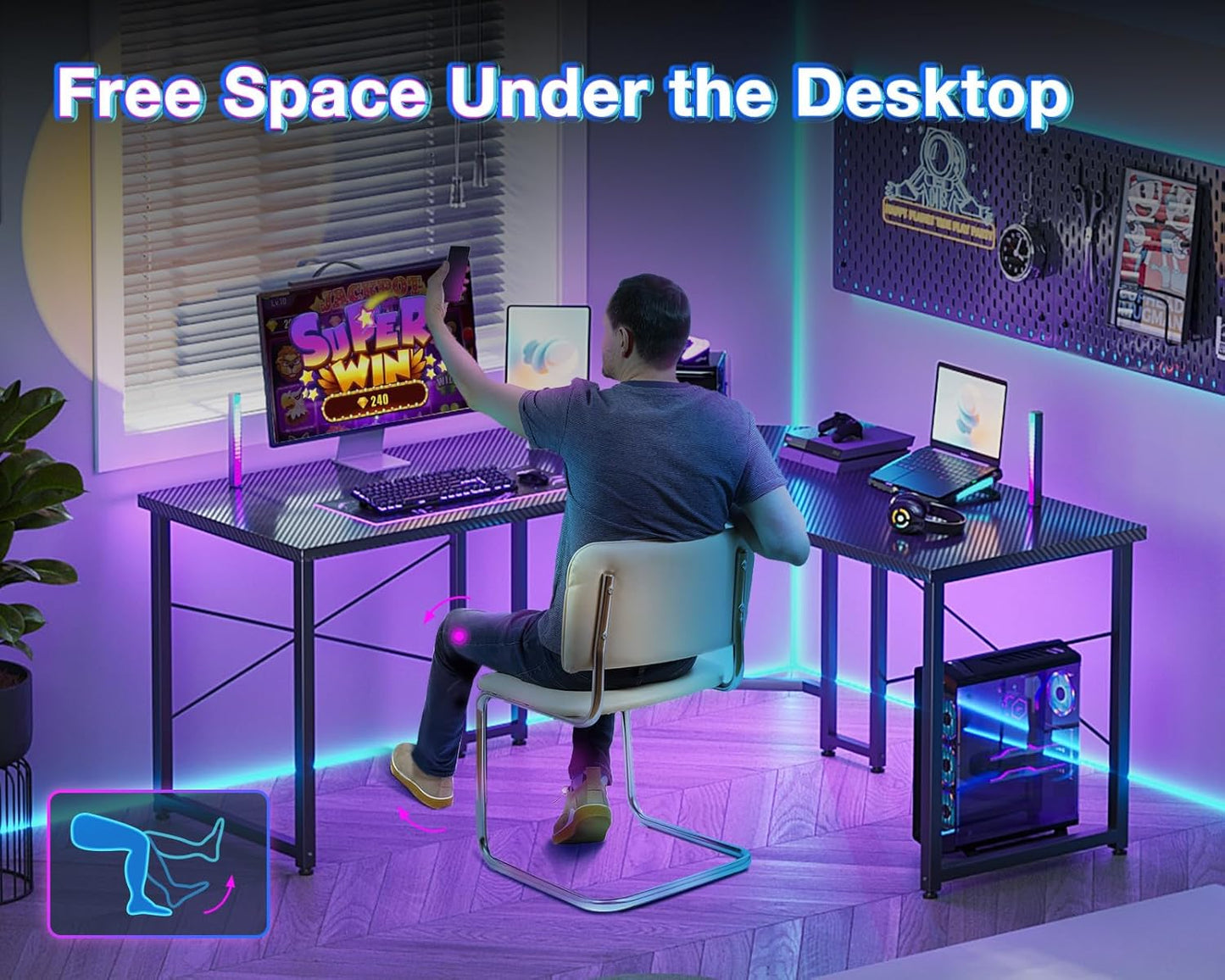 Casaottima L Shaped Gaming Desk, Corner Desk Gaming Table for Home Office, Computer Desk Sturdy Writing Workstation for Small Space, Easy to Assemble, 51 inch, Carbon Fiber Surface, Black